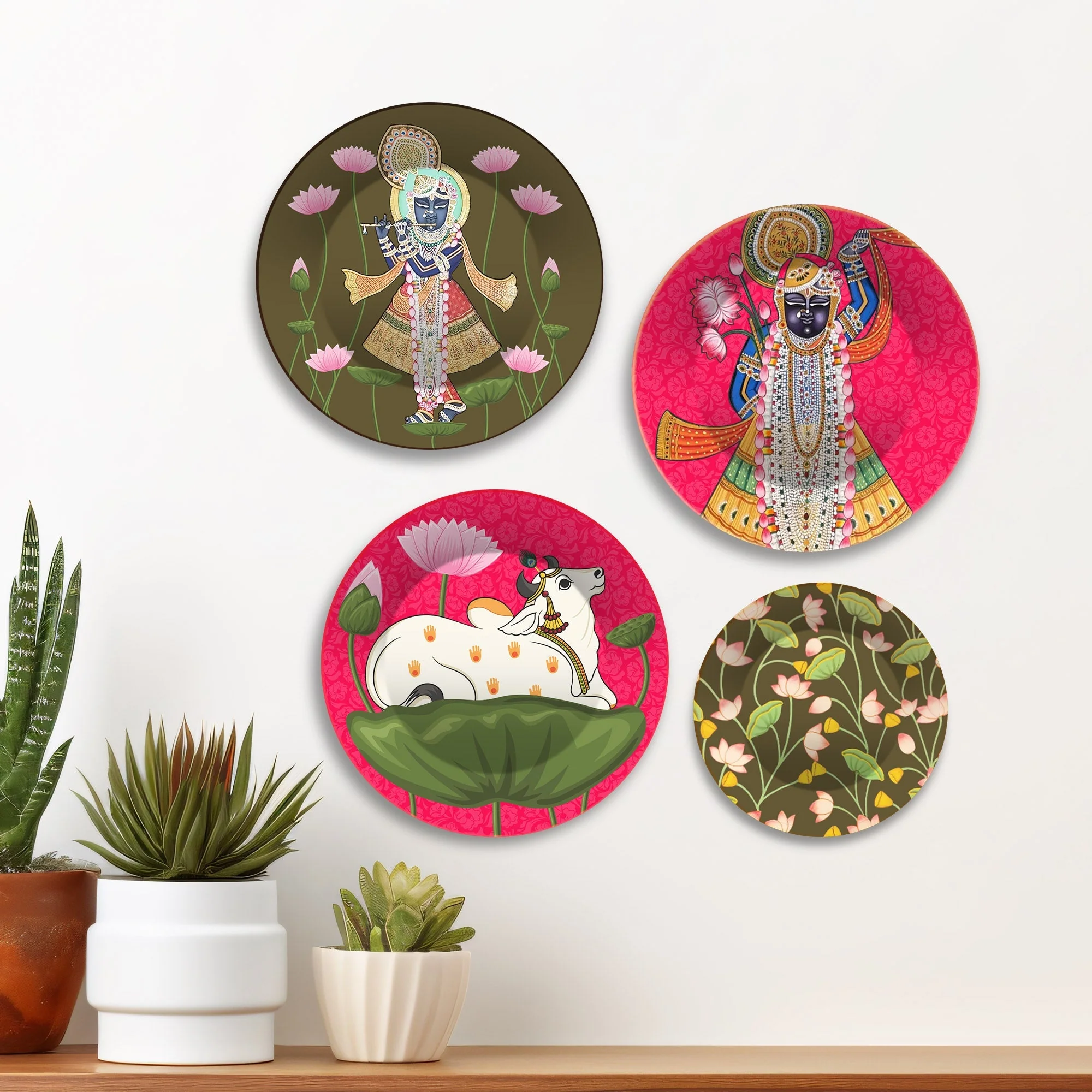 Pichwai Art of Shrinath ji Wall Plates Painting Set of Four - Image 3