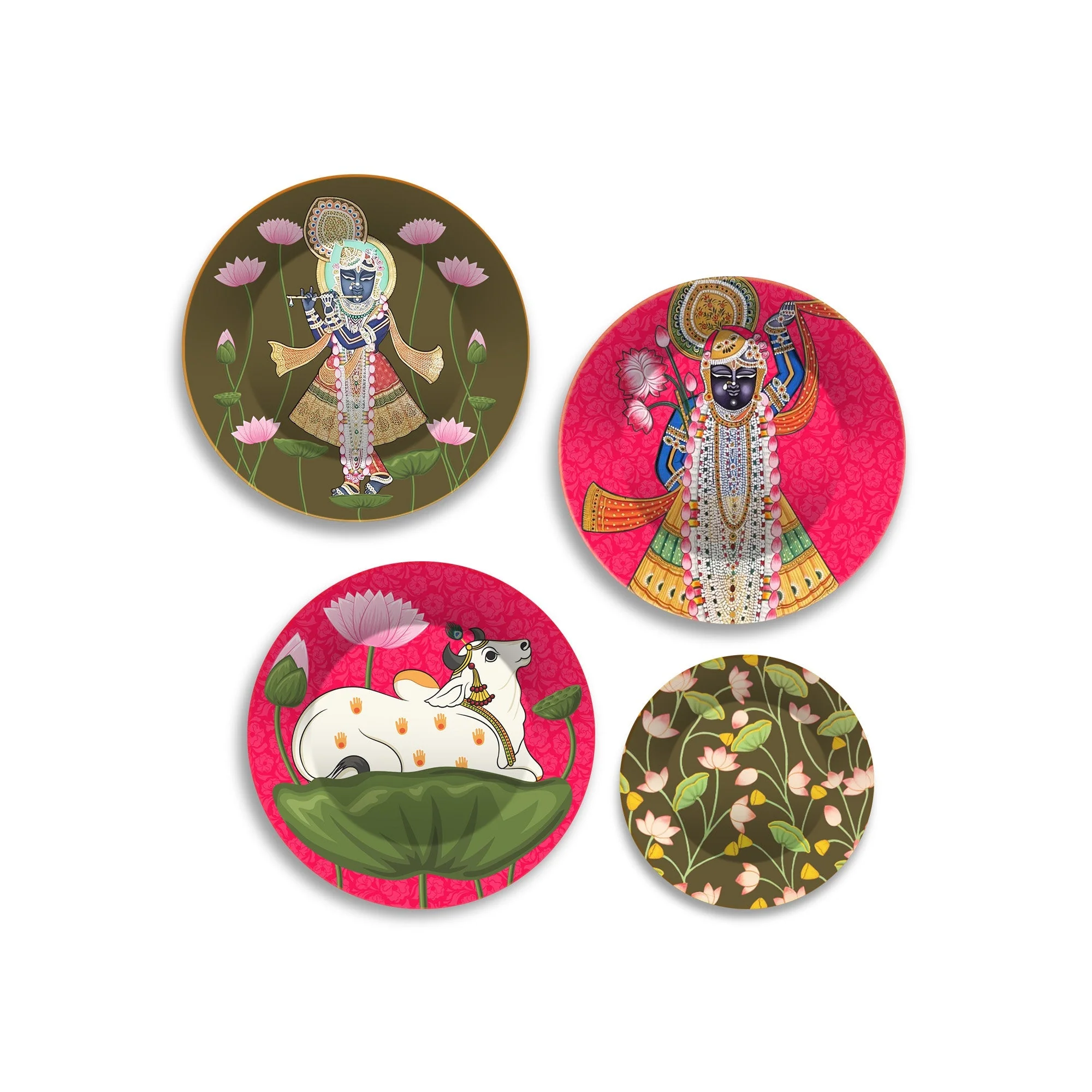Pichwai Art of Shrinath ji Wall Plates Painting Set of Four - Image 4