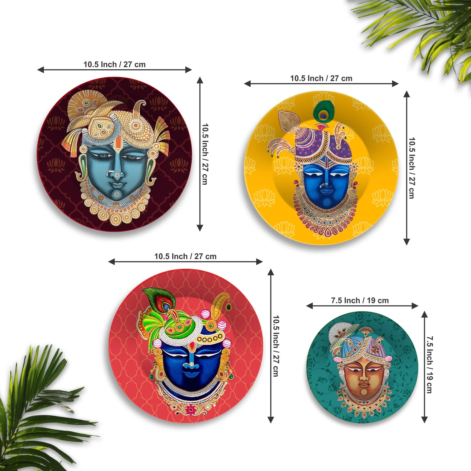 Pichwai Art Shrinath ji Wall Plates Painting Set of Four - Image 6