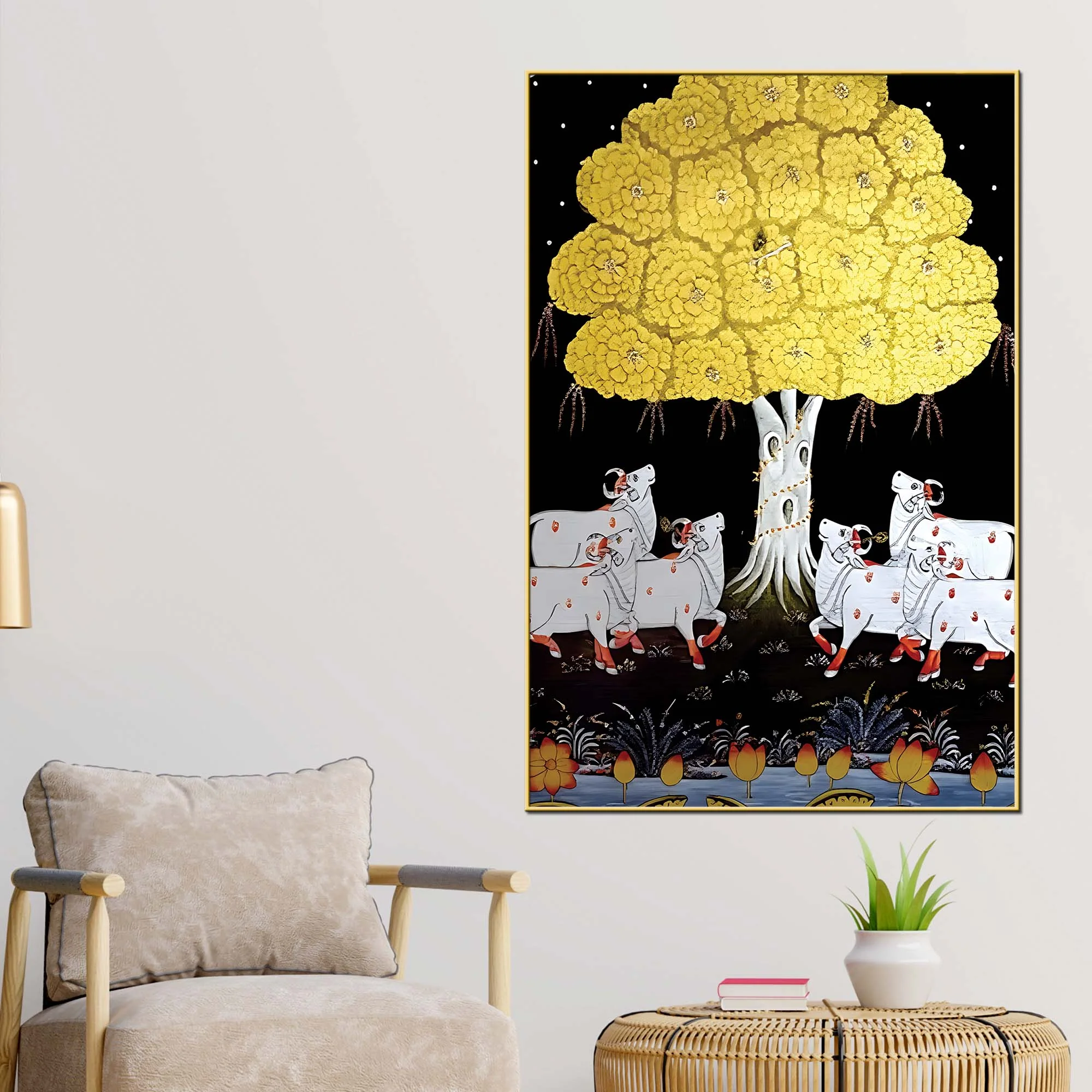 Pichwai Cow Canvas Painting | Ethnic Indian Décor - Image 2