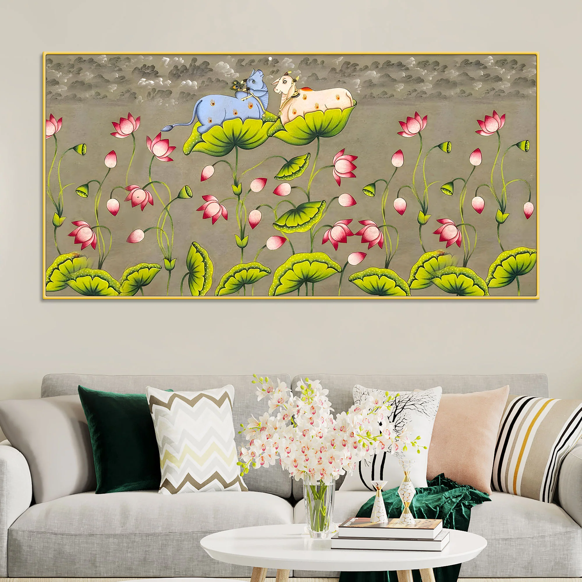 Pichwai Cow Canvas Painting – Traditional Indian Wall Art - Image 2