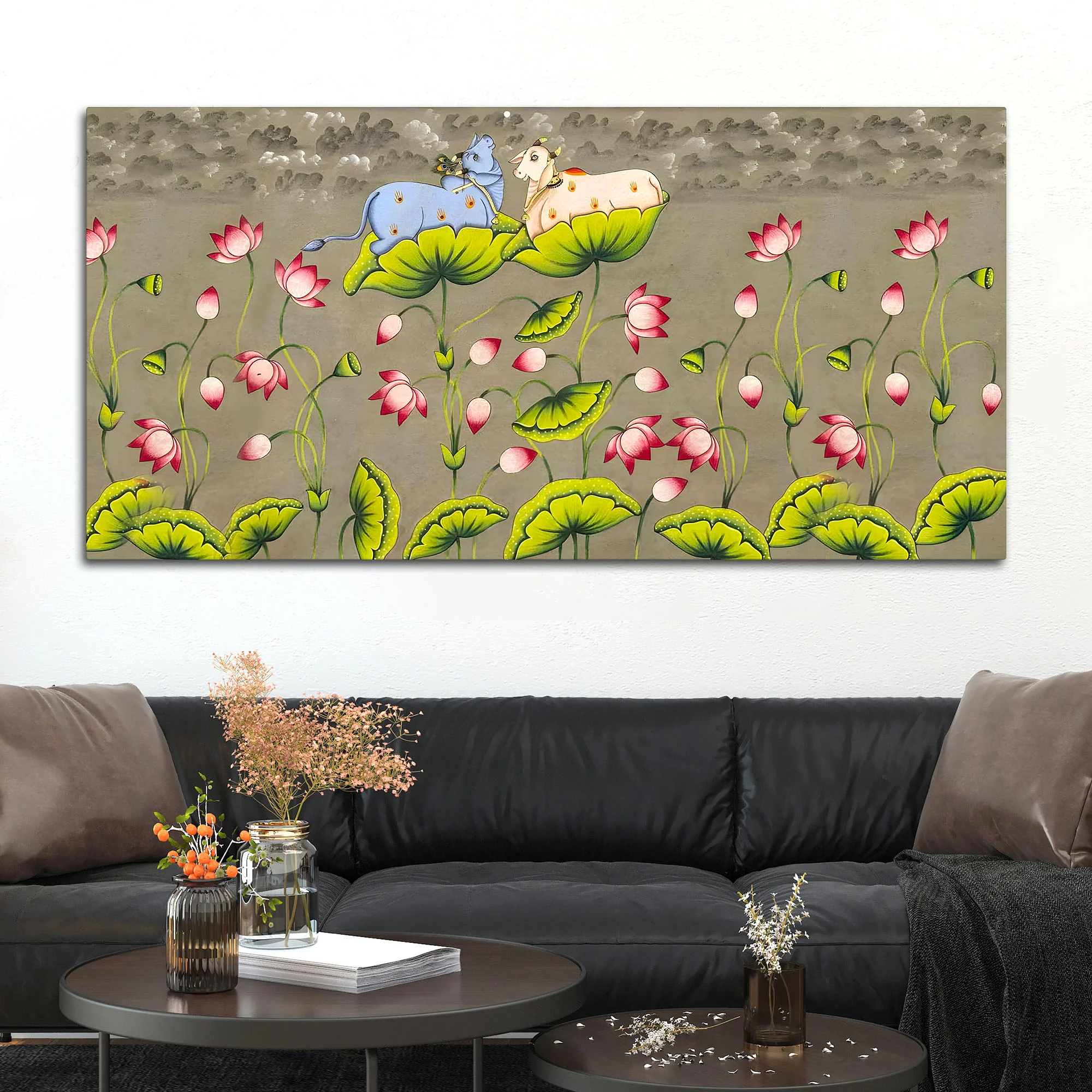 Pichwai Cow Canvas Painting – Traditional Indian Wall Art - Image 3
