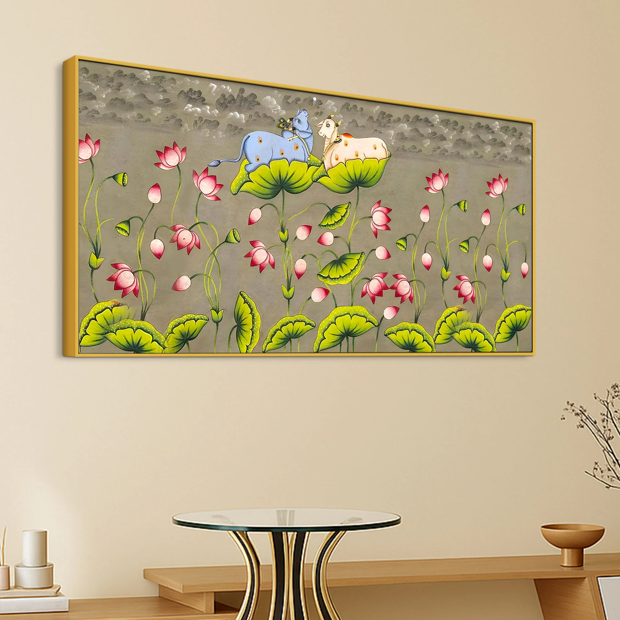 Pichwai Cow Canvas Painting – Traditional Indian Wall Art - Image 5