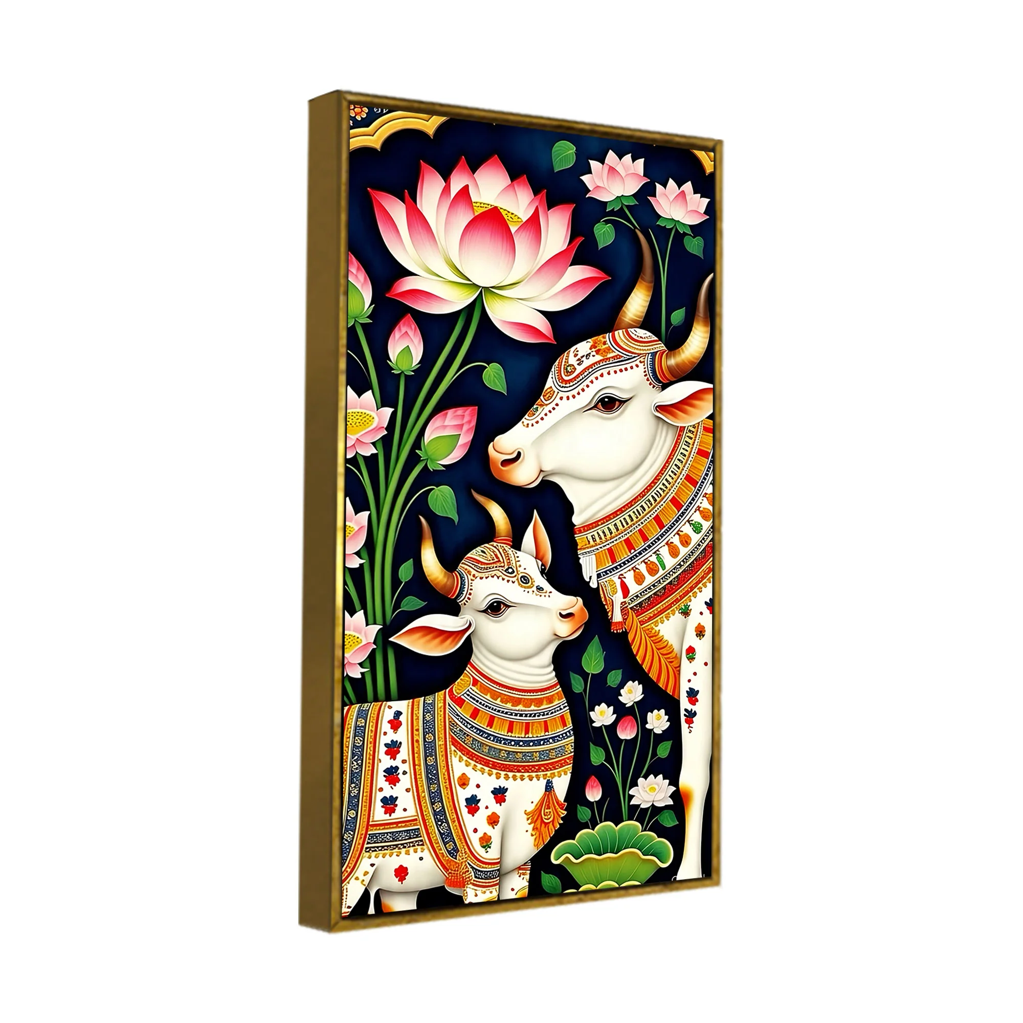 Pichwai Gau Mata Cow & Calf Canvas Wall Painting | Traditional Indian Cow Painting for Home - Image 6