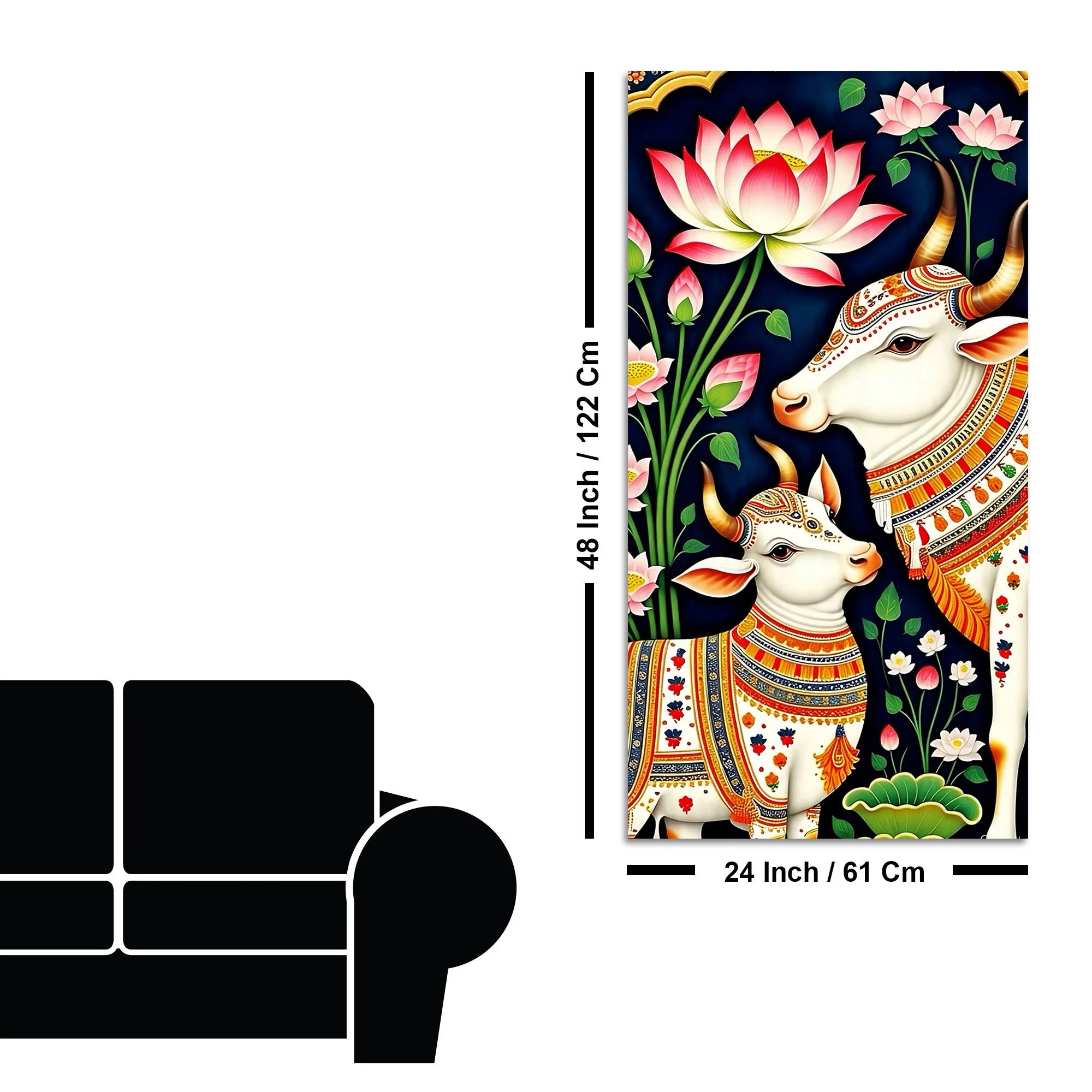 Pichwai Gau Mata Cow & Calf Canvas Wall Painting | Traditional Indian Cow Painting for Home - Image 8