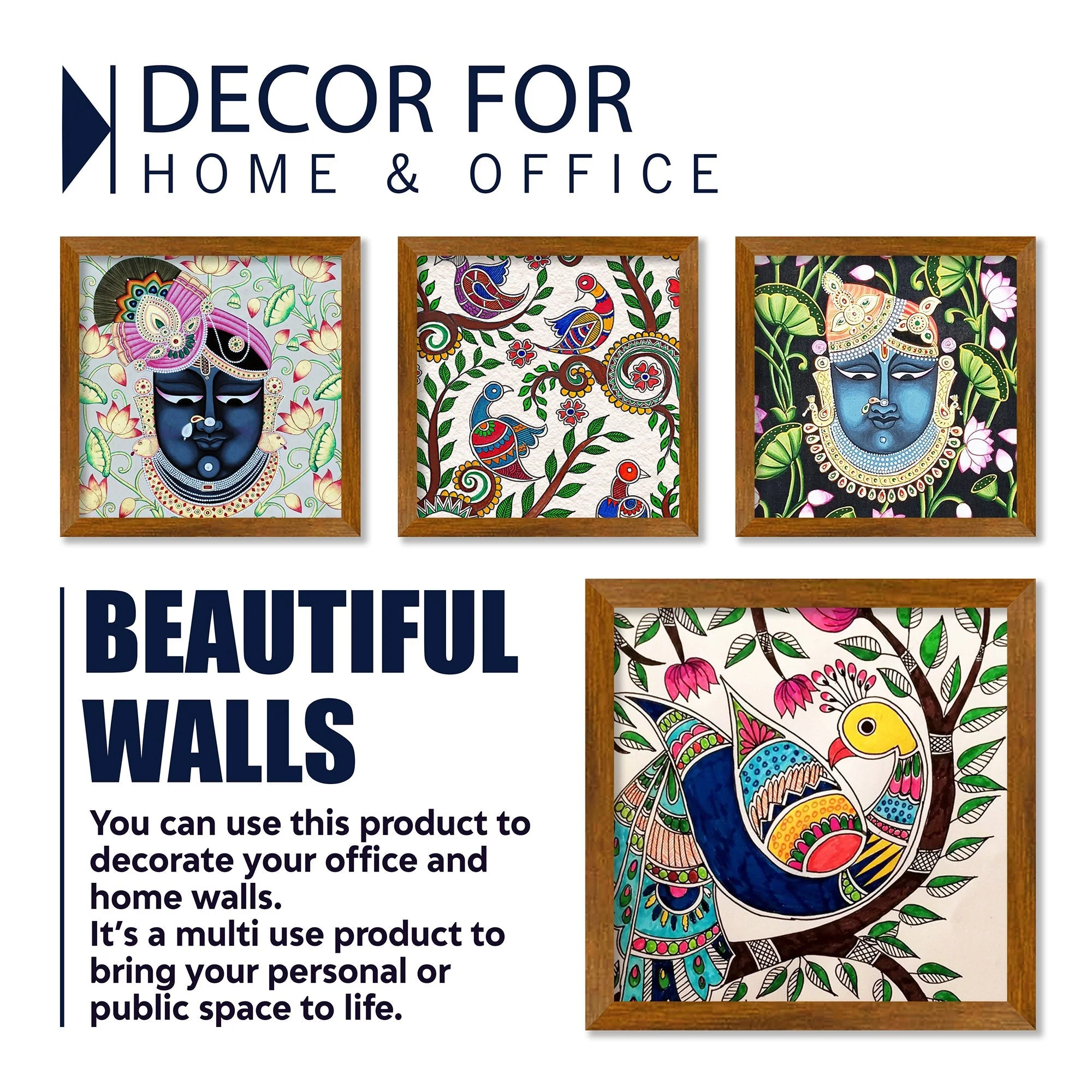 Pichwai Krishna Designer Art Wooden Wall Frame Set of Four - Image 4