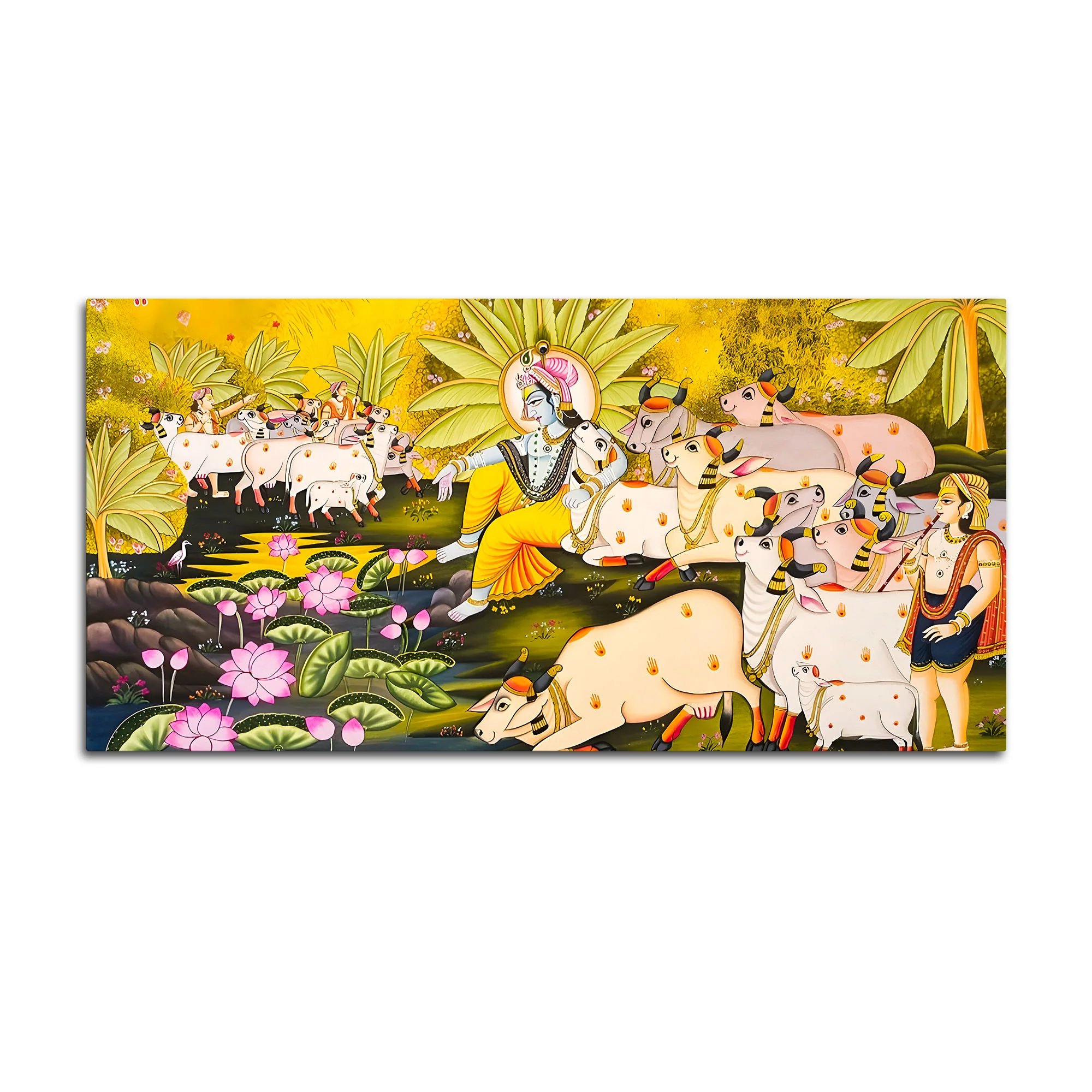 Pichwai Krishna with Sacred Cows Canvas Painting | Traditional Indian Wall Art - Image 4