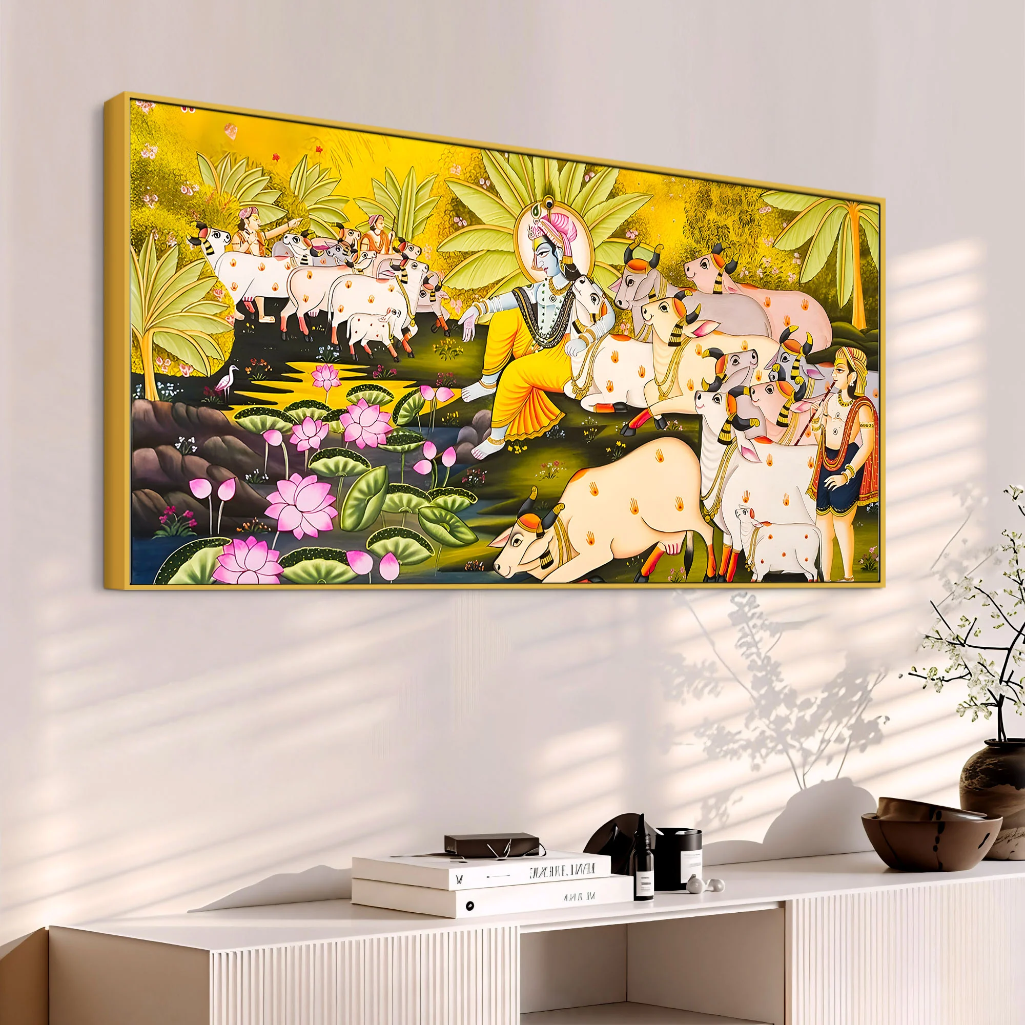 Pichwai Krishna with Sacred Cows Canvas Painting | Traditional Indian Wall Art - Image 5