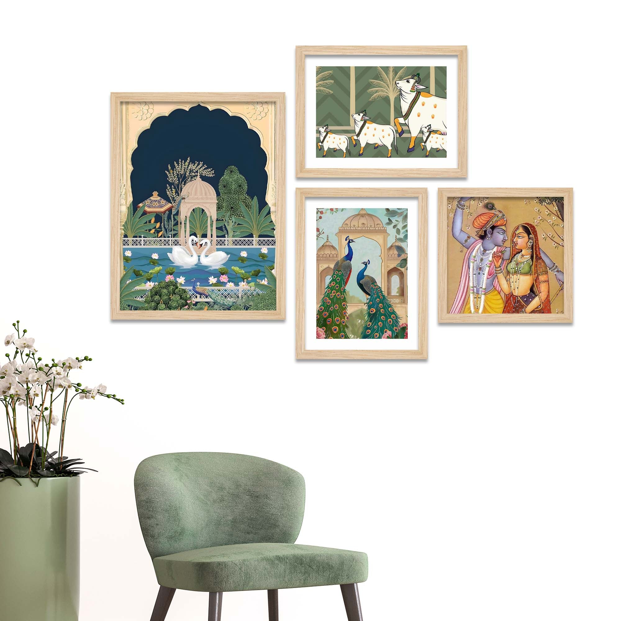 Pichwai Radha Krishna & Nature Theme Wall Frame Set of Four - Image 2