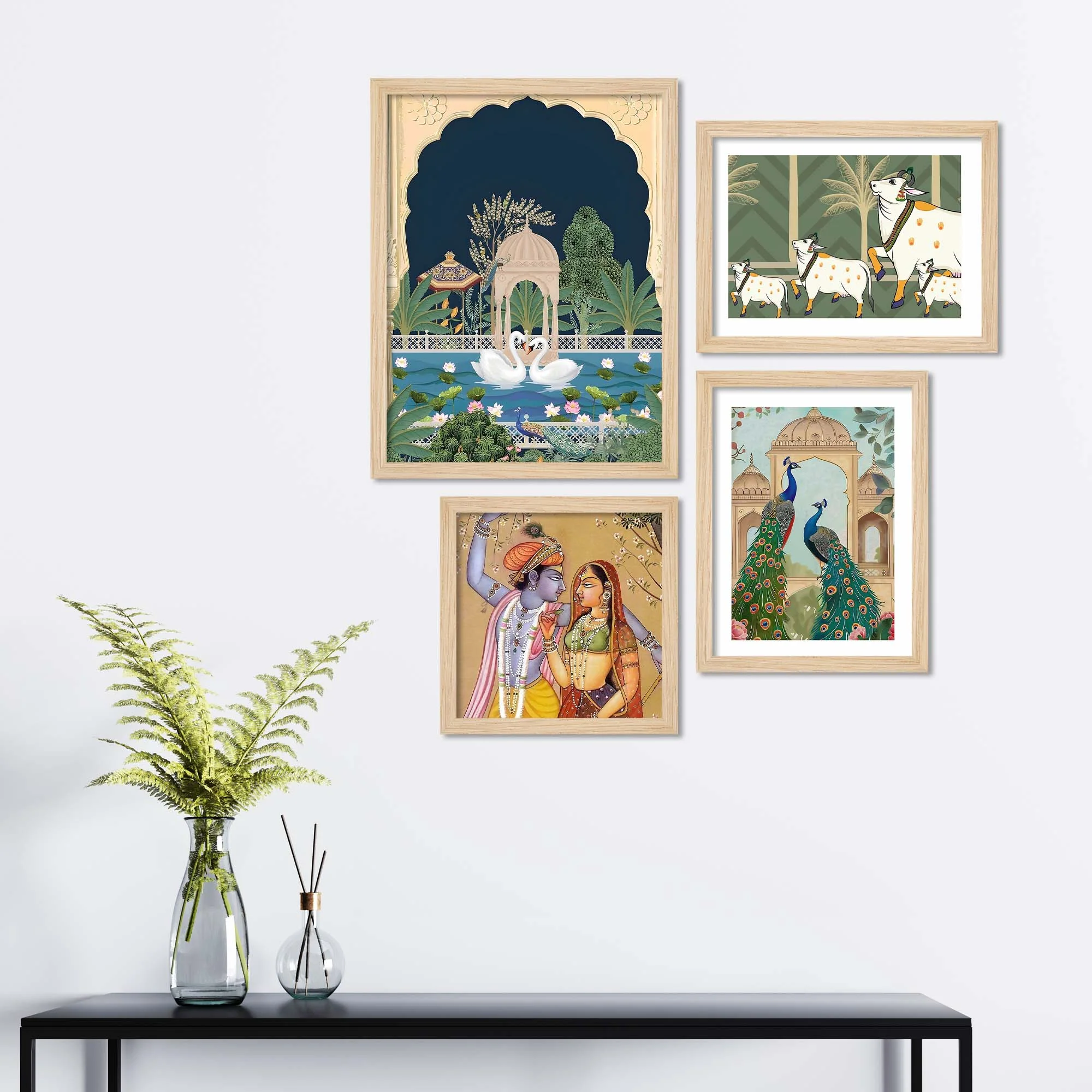 Pichwai Radha Krishna & Nature Theme Wall Frame Set of Four - Image 3