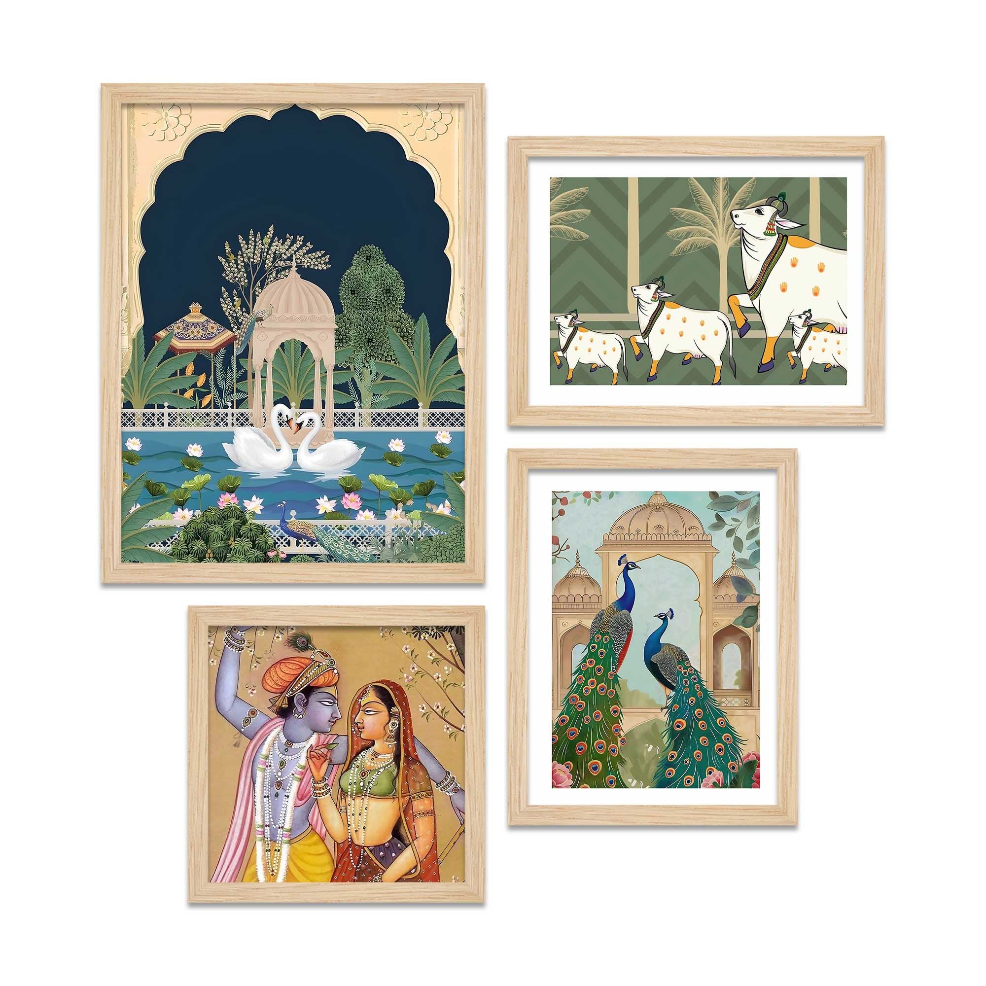 Pichwai Radha Krishna & Nature Theme Wall Frame Set of Four - Image 4