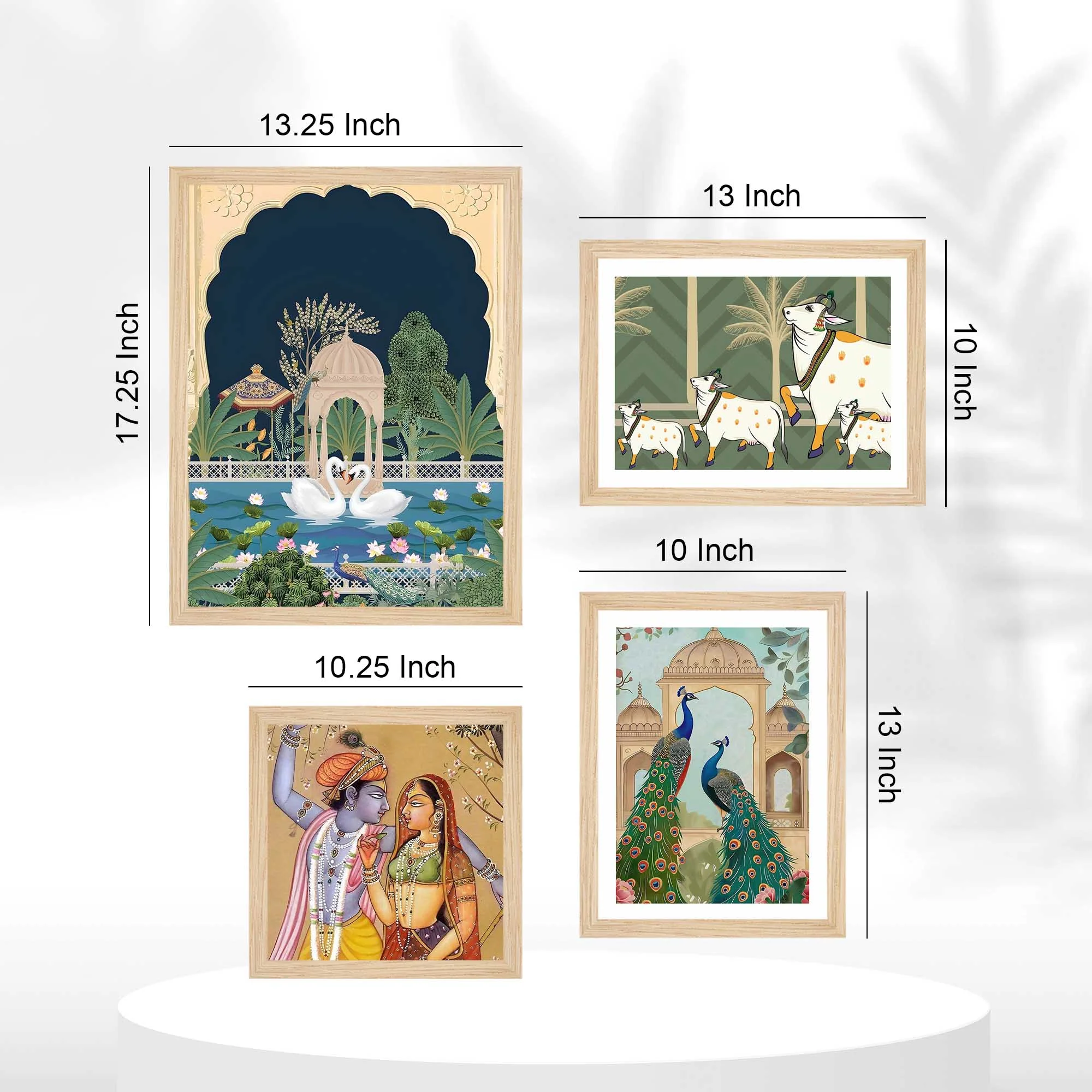 Pichwai Radha Krishna & Nature Theme Wall Frame Set of Four - Image 5