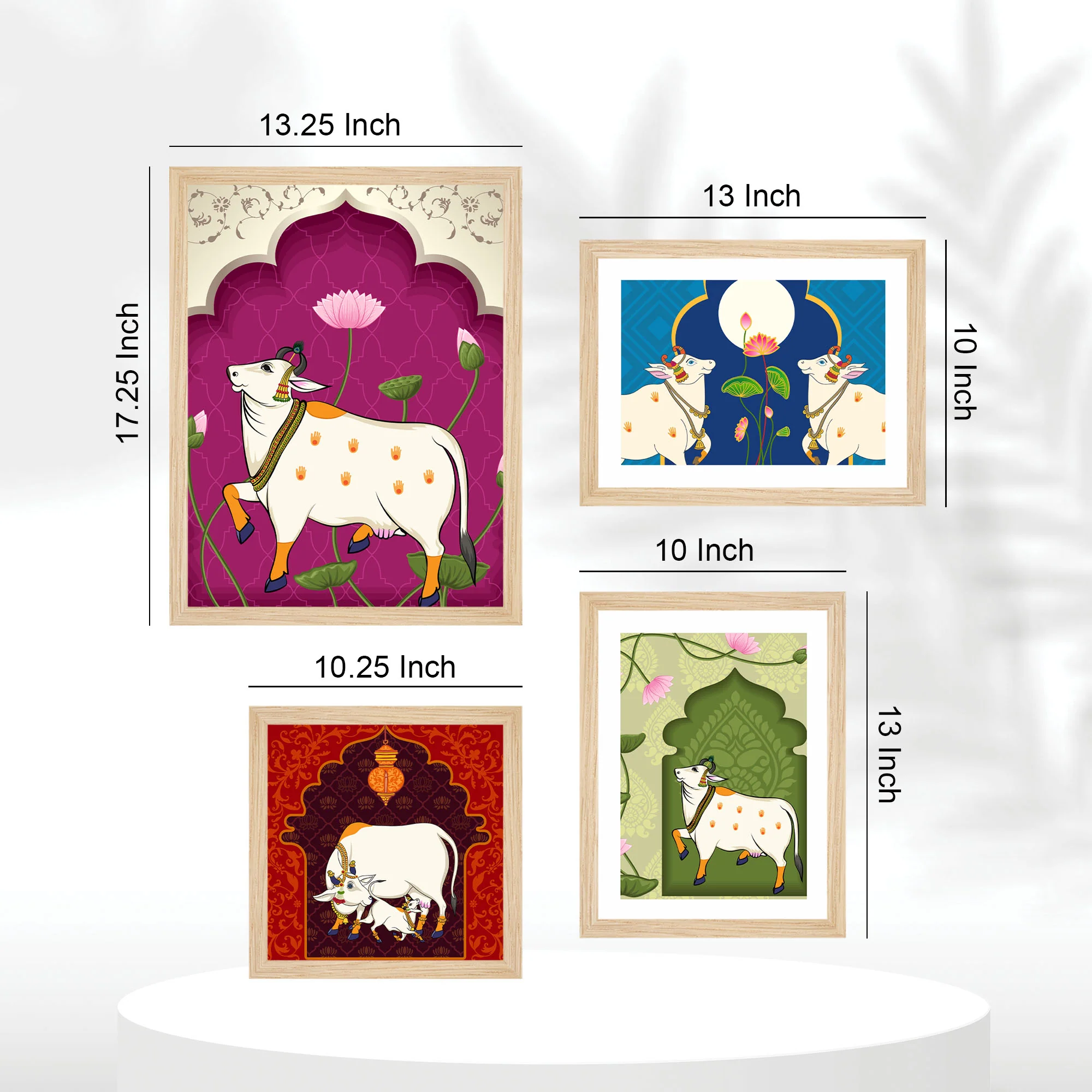 Pichwai Sacred Kamdhenu Cow Wall Frame Set of Four - Image 5