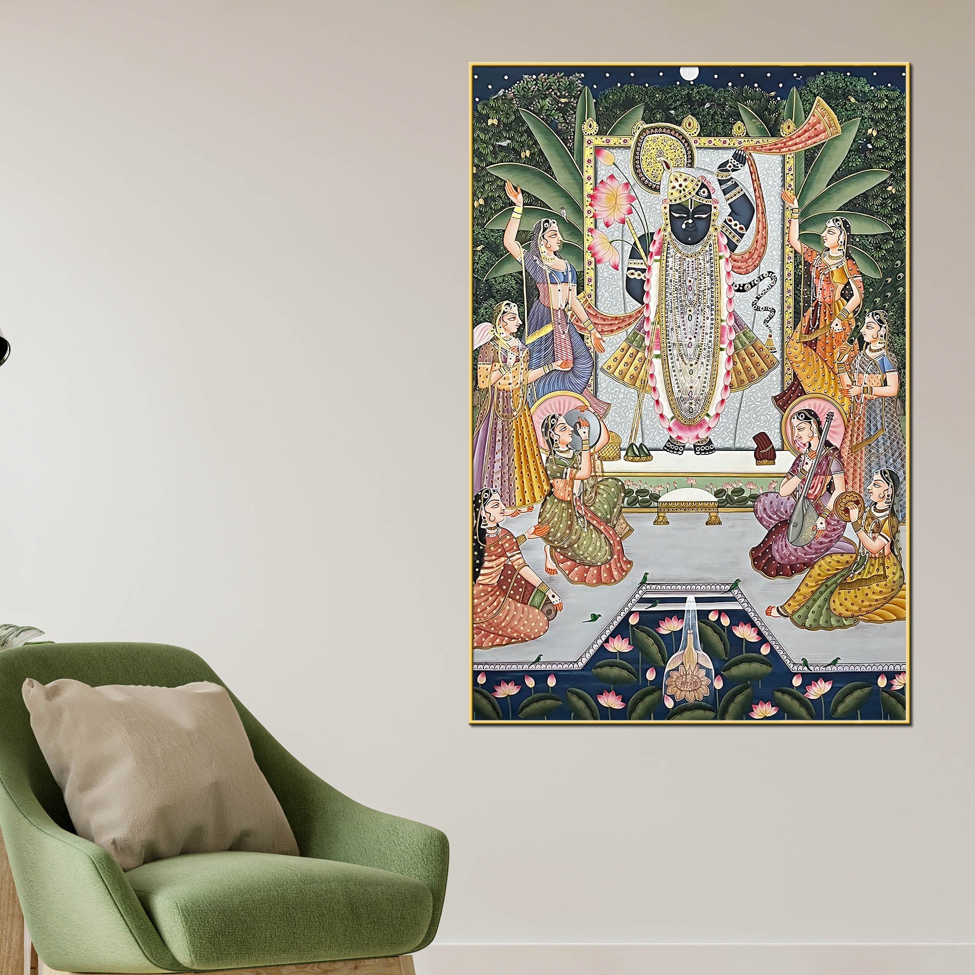 Pichwai Style Shrinathji Krishna Artwork Religious Canvas Wall Painting for Home - Image 2