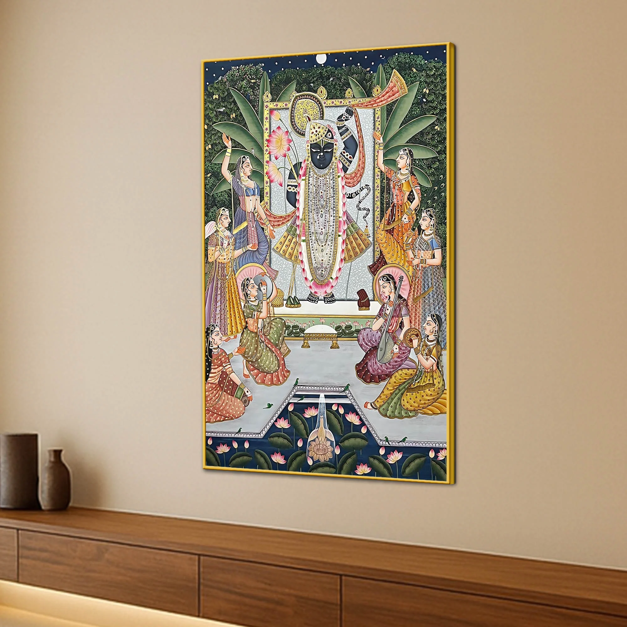 Pichwai Style Shrinathji Krishna Artwork Religious Canvas Wall Painting for Home - Image 3