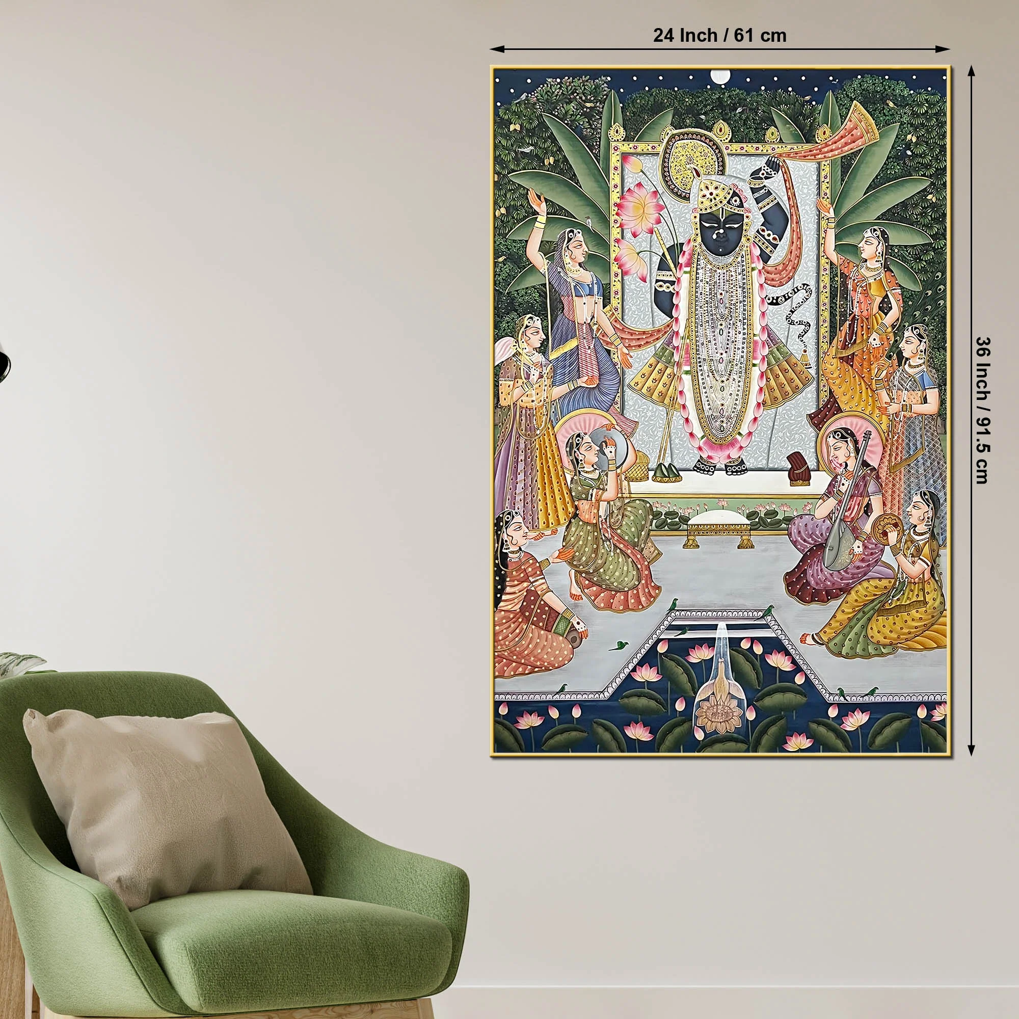 Pichwai Style Shrinathji Krishna Artwork Religious Canvas Wall Painting for Home - Image 5