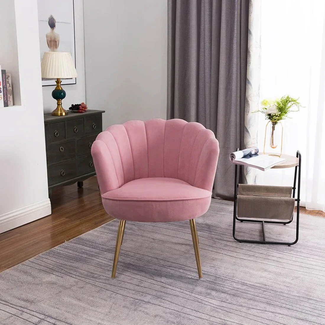 Pink Crafted Shell Designer Accent Armchair - Image 4