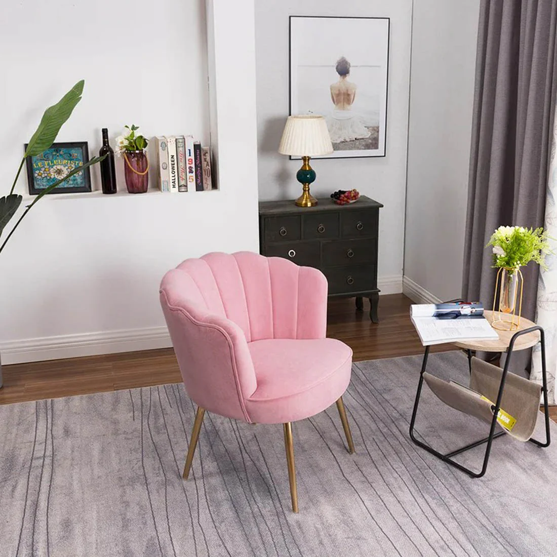 Pink Crafted Shell Designer Accent Armchair - Image 5