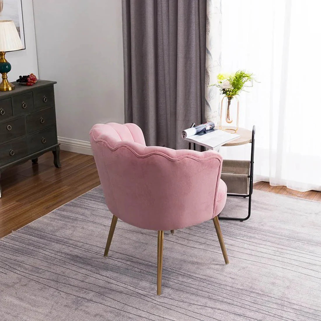 Pink Crafted Shell Designer Accent Armchair - Image 6