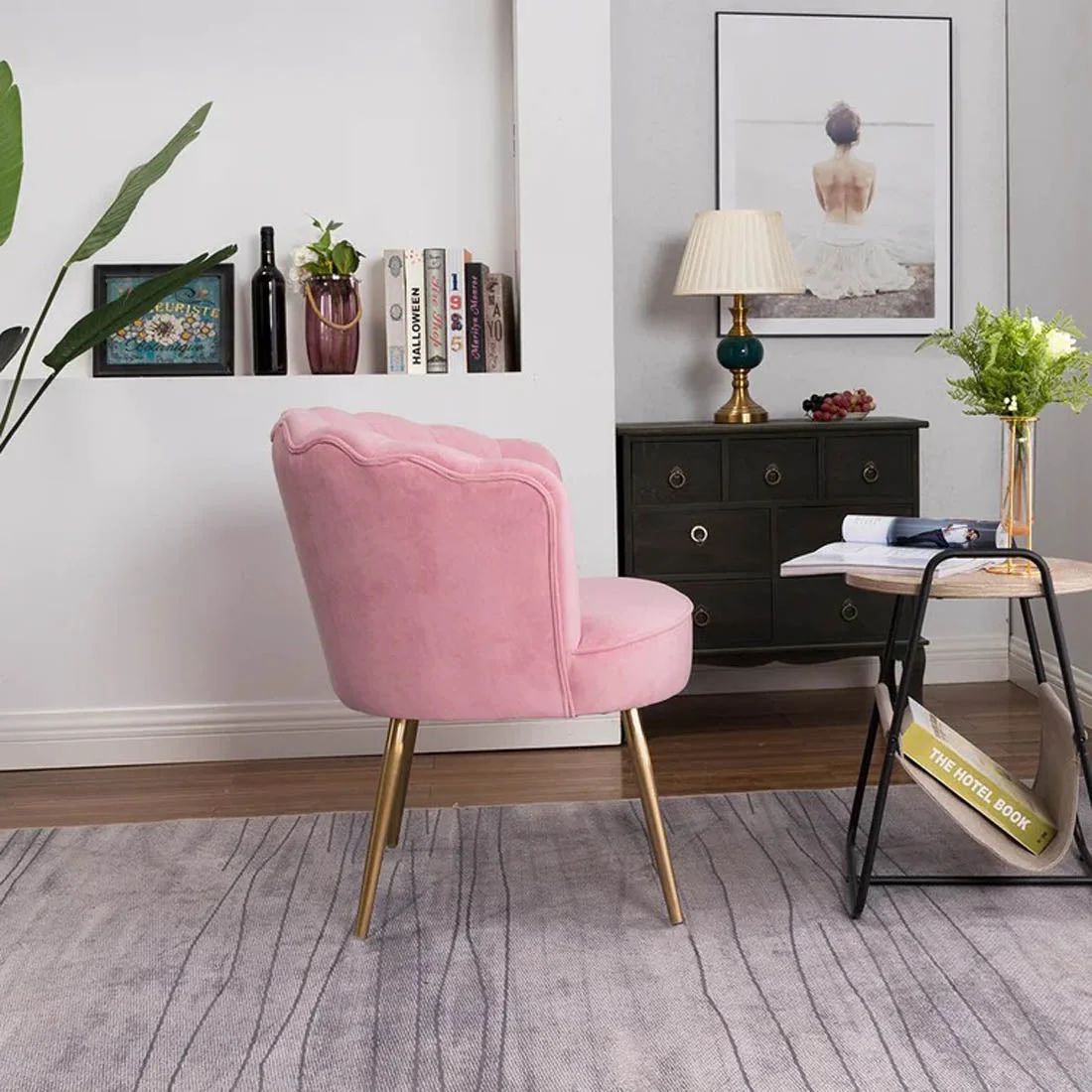 Pink Crafted Shell Designer Accent Armchair - Image 7