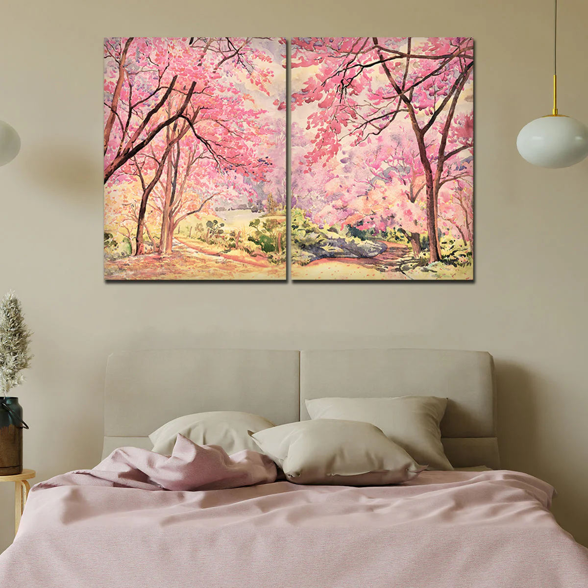 Pink Flower Trees Nature Forest Premium Bedroom Wall Painting - Image 3
