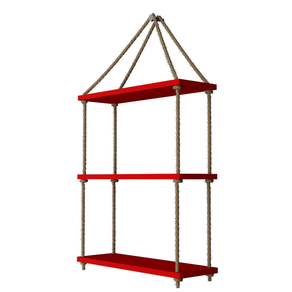 Planter Shelf Wooden Wall Hanging with Rope (Red Color) - Image 3