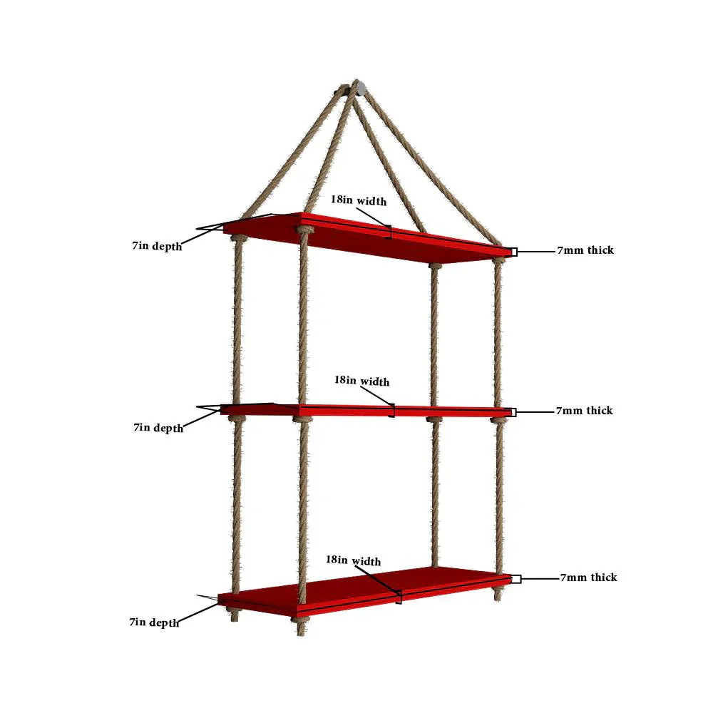 Planter Shelf Wooden Wall Hanging with Rope (Red Color) - Image 4