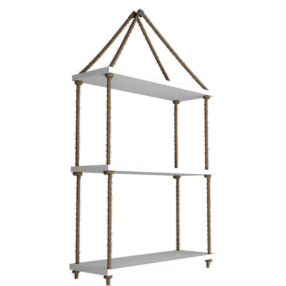 Planter Shelf Wooden Wall Hanging with Rope (White Color) - Image 3