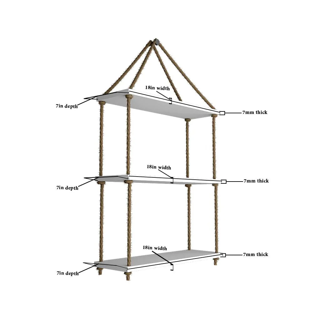 Planter Shelf Wooden Wall Hanging with Rope (White Color) - Image 4