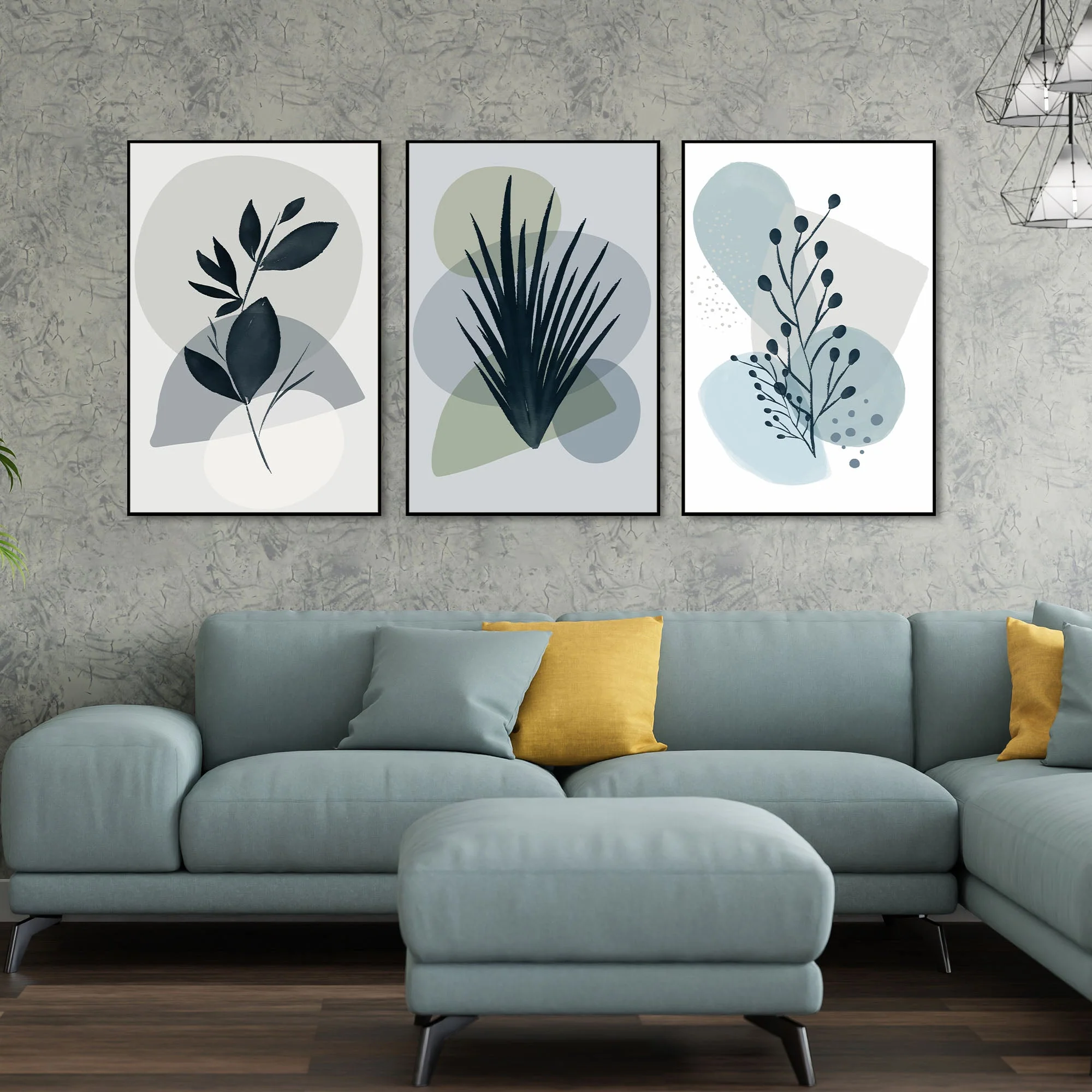 Plants Floating Canvas Wall Painting Set of Three - Image 3