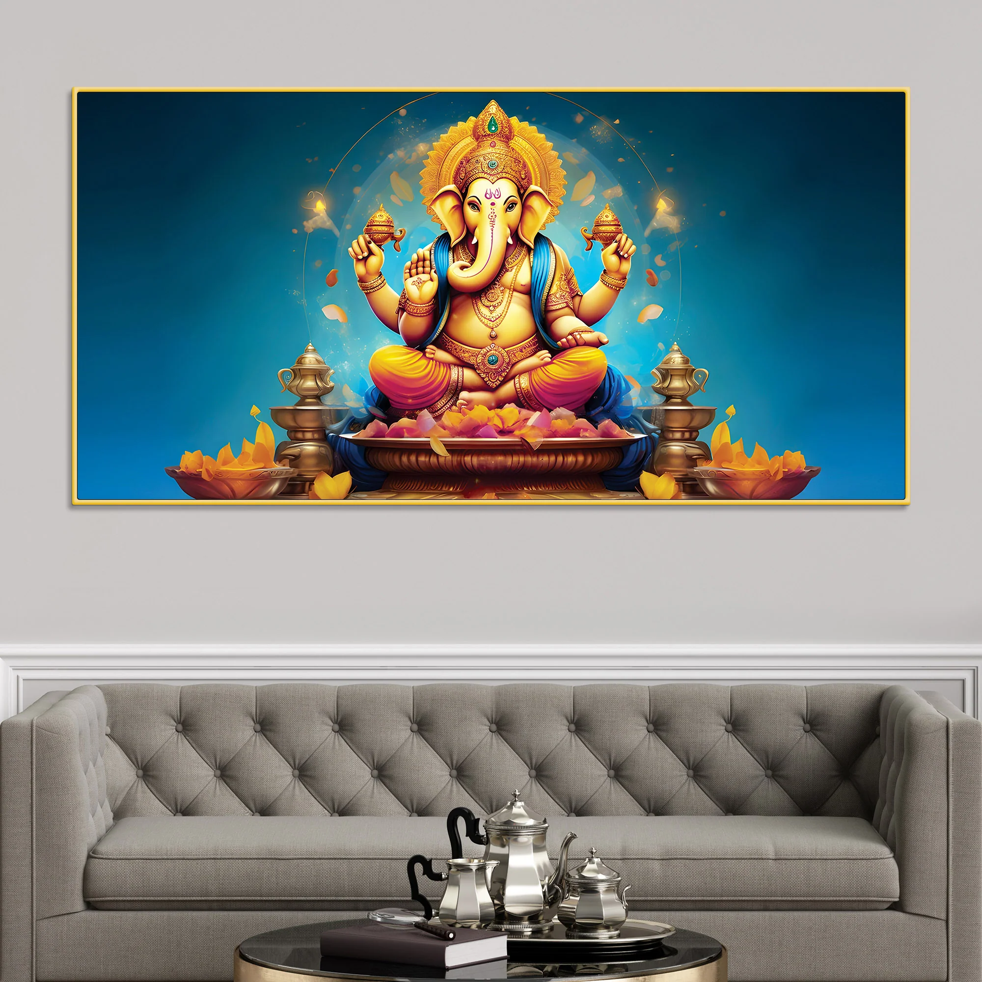 Pleasing Lord Ganpati Bappa Spiritual Canvas Wall Painting for Home & Temple – Premium Devotional Wall Art - Image 3