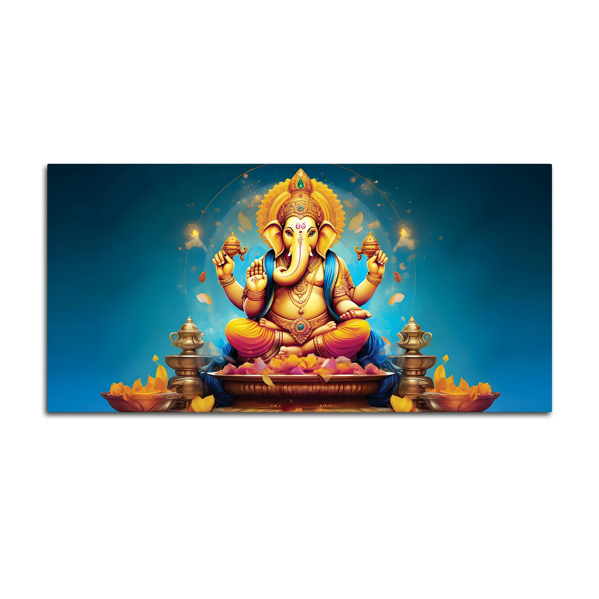Pleasing Lord Ganpati Bappa Spiritual Canvas Wall Painting for Home & Temple – Premium Devotional Wall Art - Image 4