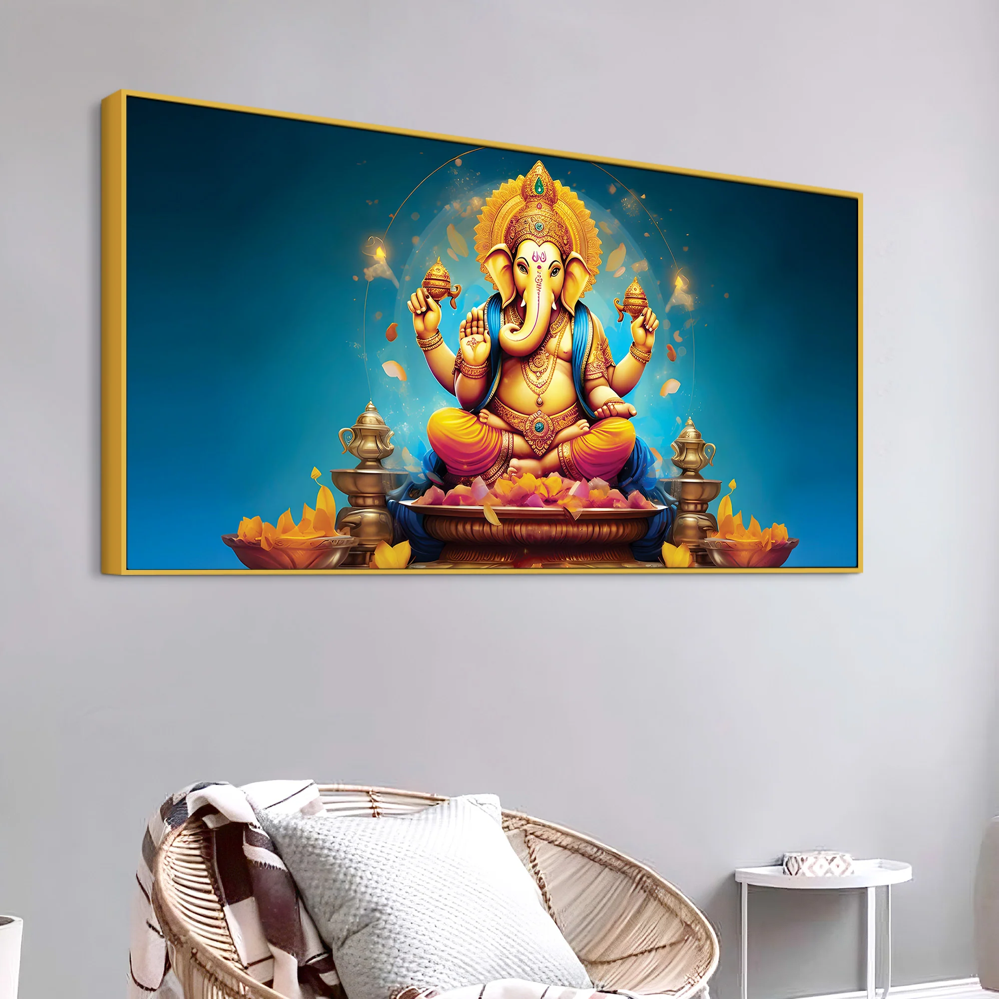 Pleasing Lord Ganpati Bappa Spiritual Canvas Wall Painting for Home & Temple – Premium Devotional Wall Art - Image 5