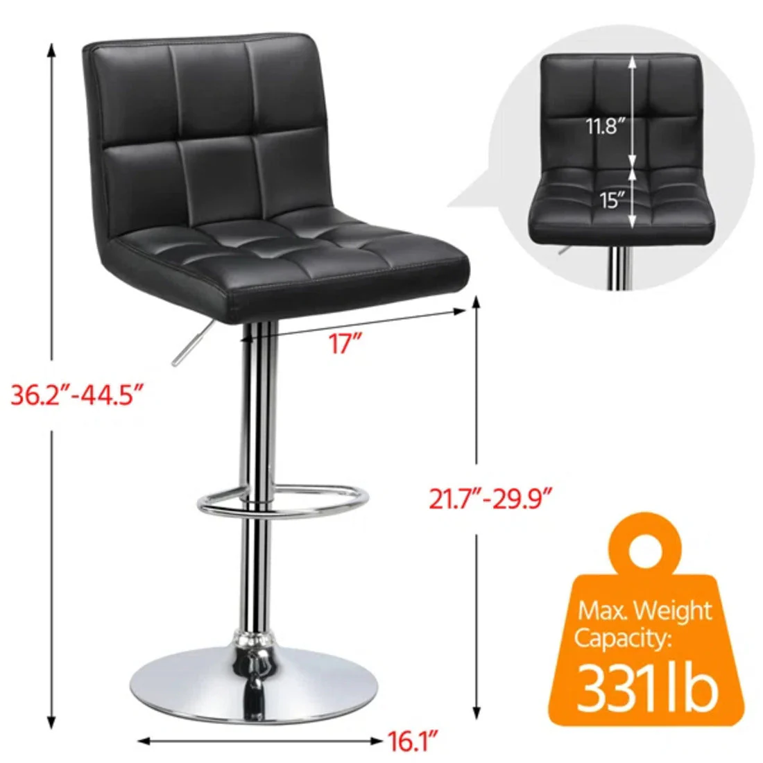 Plush Leatherette Black Bar Stool / Long Chair - Image 6