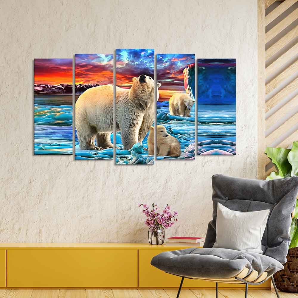 Polar Bears Wall Painting of Five Pieces - Image 2