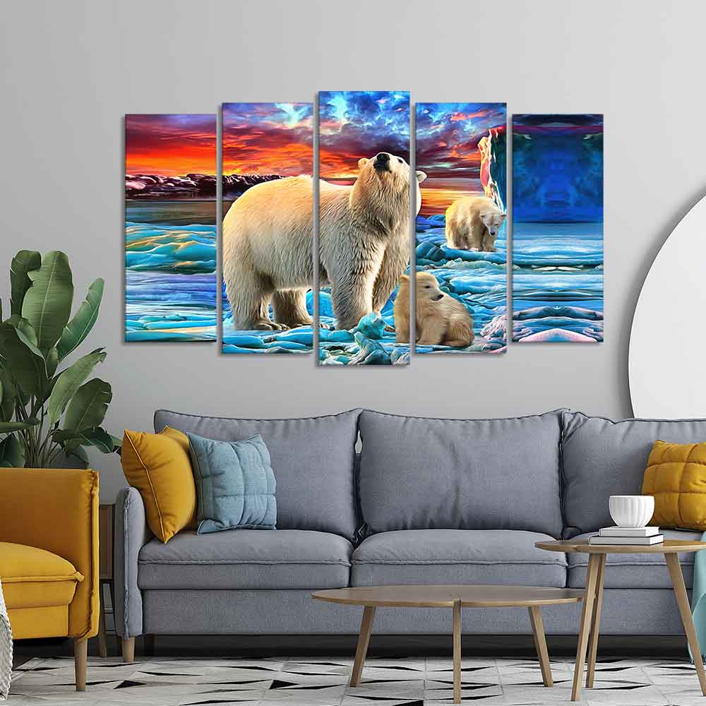 Polar Bears Wall Painting of Five Pieces - Image 3