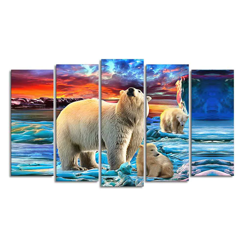 Polar Bears Wall Painting of Five Pieces - Image 4