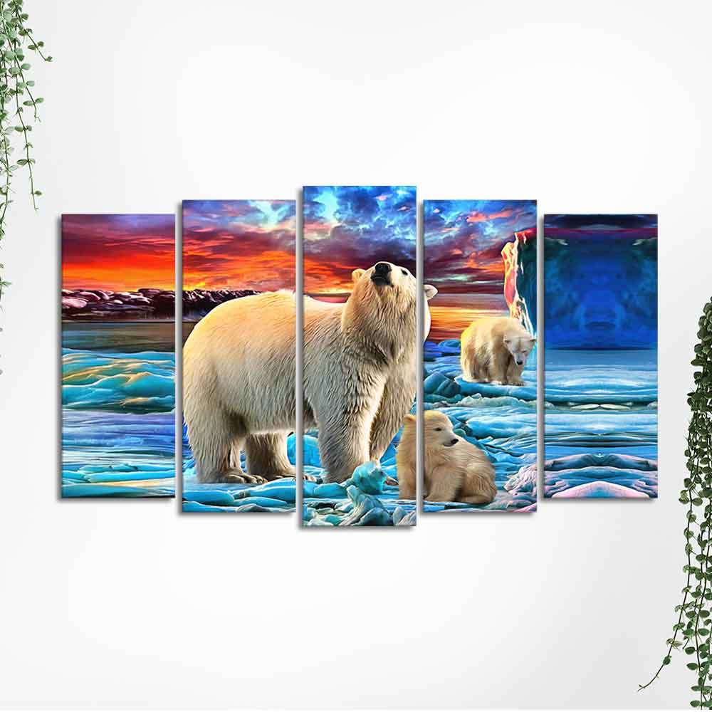 Polar Bears Wall Painting of Five Pieces - Image 5