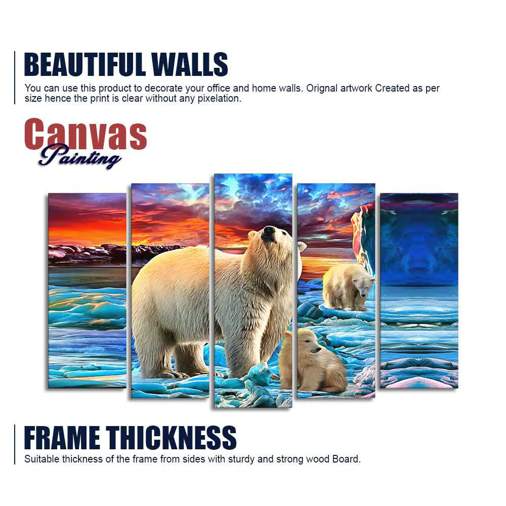 Polar Bears Wall Painting of Five Pieces - Image 6