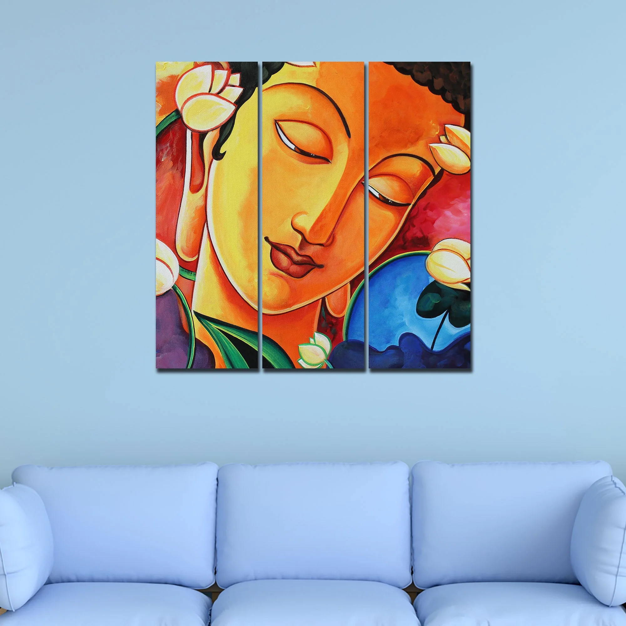 Portrait of Lord Buddha Wall Painting Three Pieces - Image 2