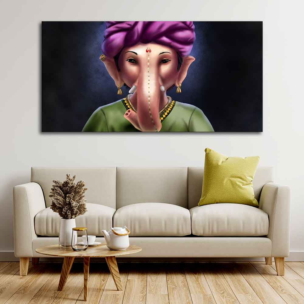 Portrait of Lord Ganesha Canvas Wall Painting - Image 2