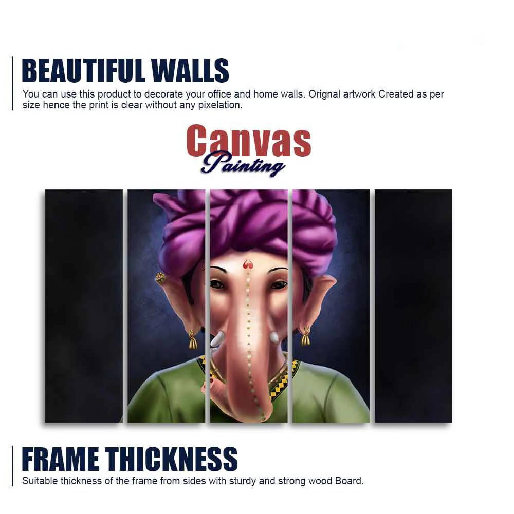 Portrait of Lord Ganesha Canvas Wall Painting of Five Pieces - Image 5