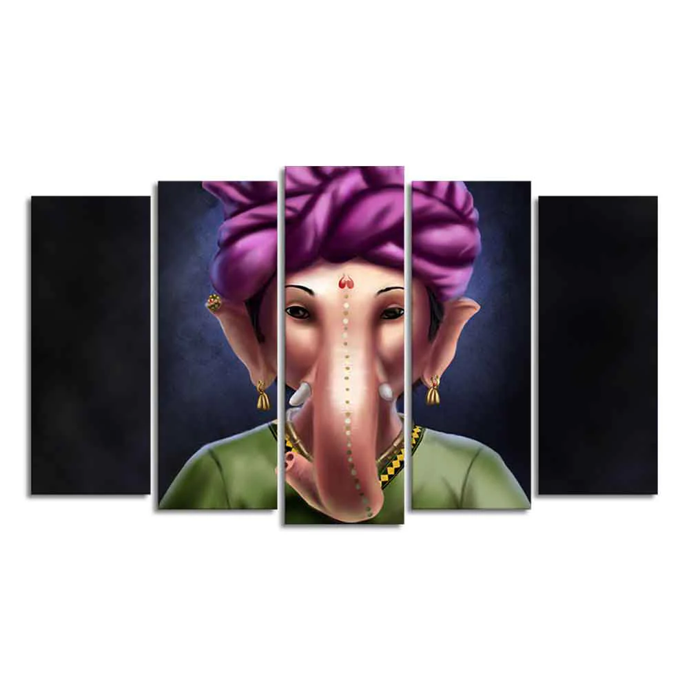 Portrait of Lord Ganesha Canvas Wall Painting Set of Five Pieces - Image 4