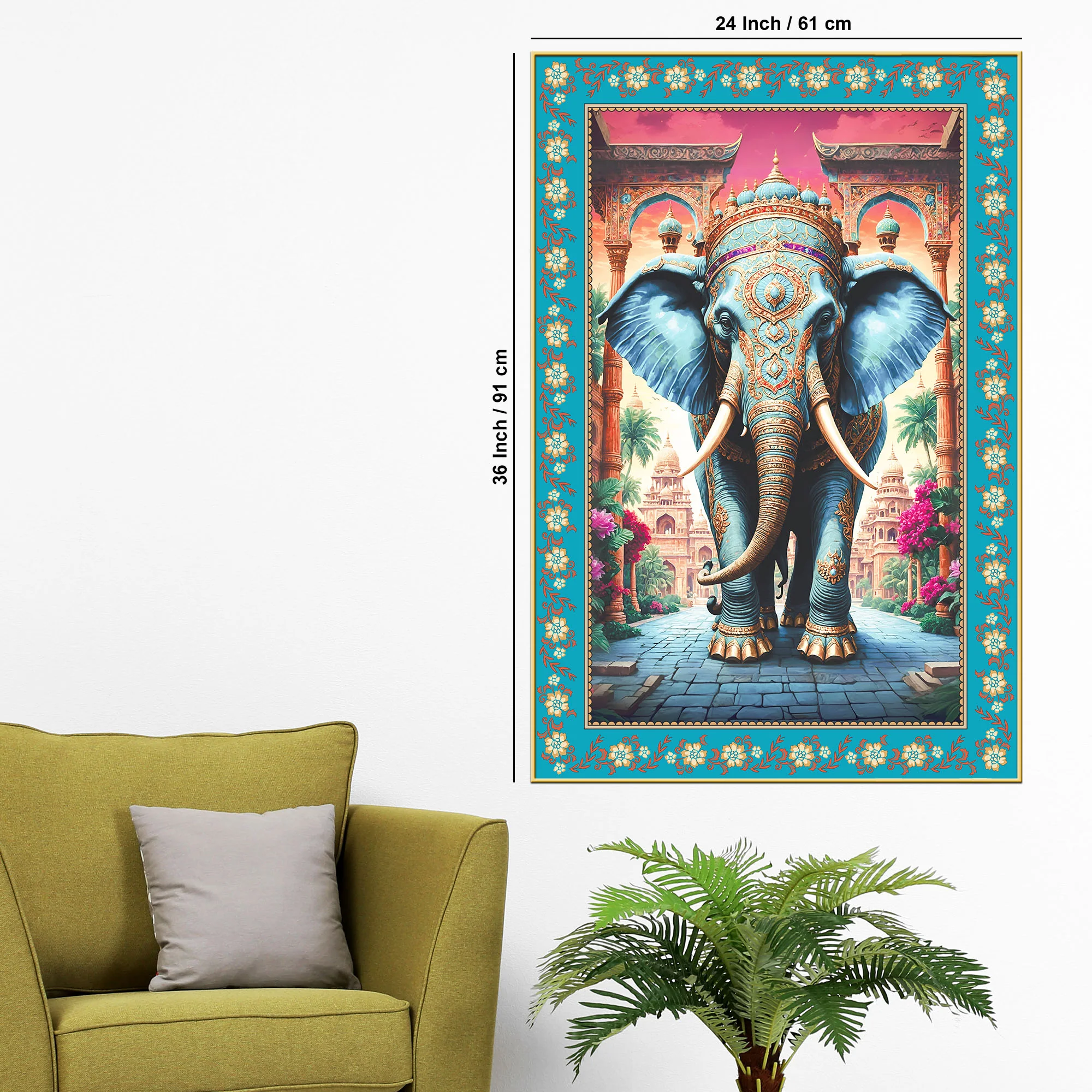 Powerful Gajanan Floral Border Vertical Canvas Wall Painting - Image 6