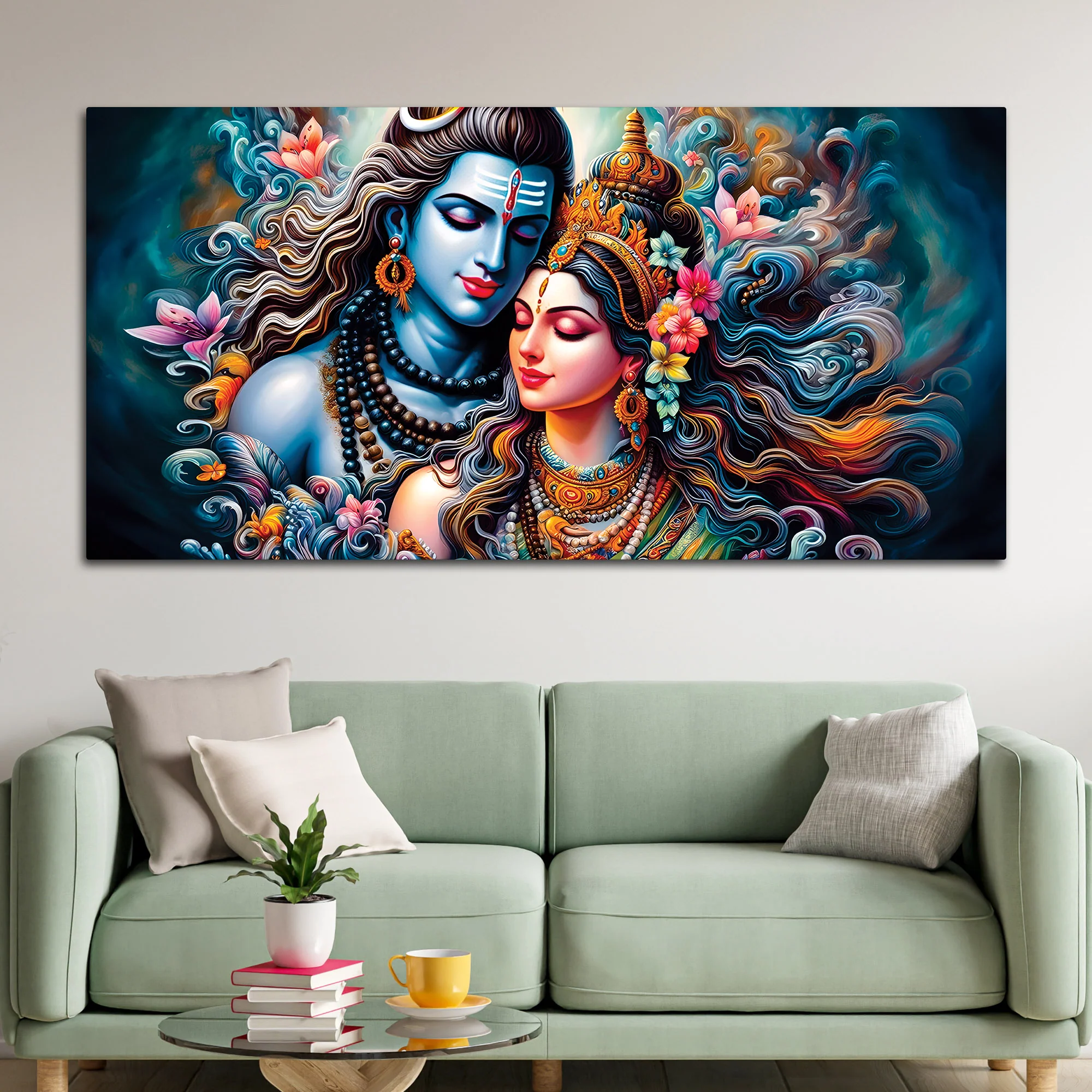 Powerful Mahadev Canvas Painting for Living Room Interior - Image 3