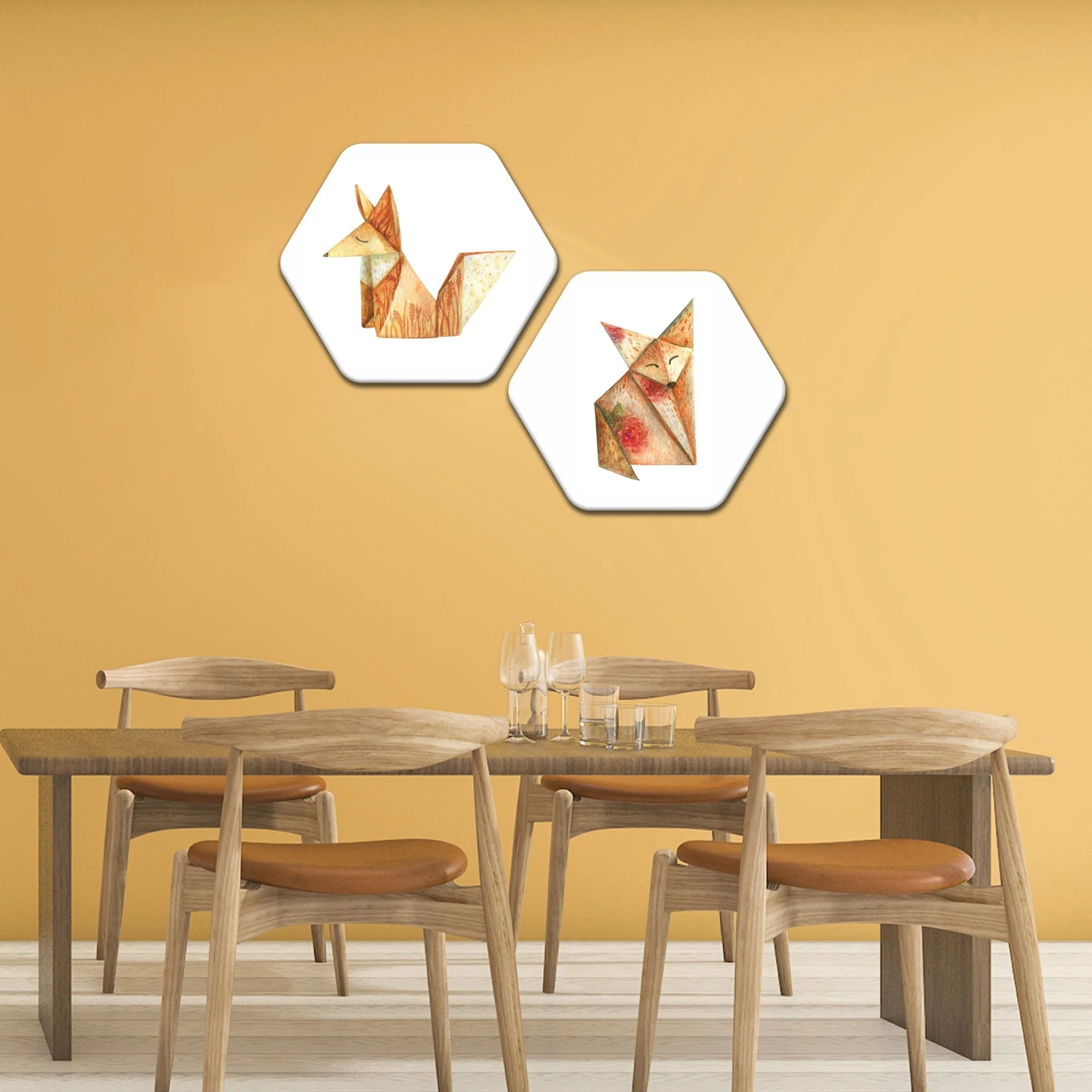 Premium 2 Pieces Hexagon Painting of Origami Fox - Image 3