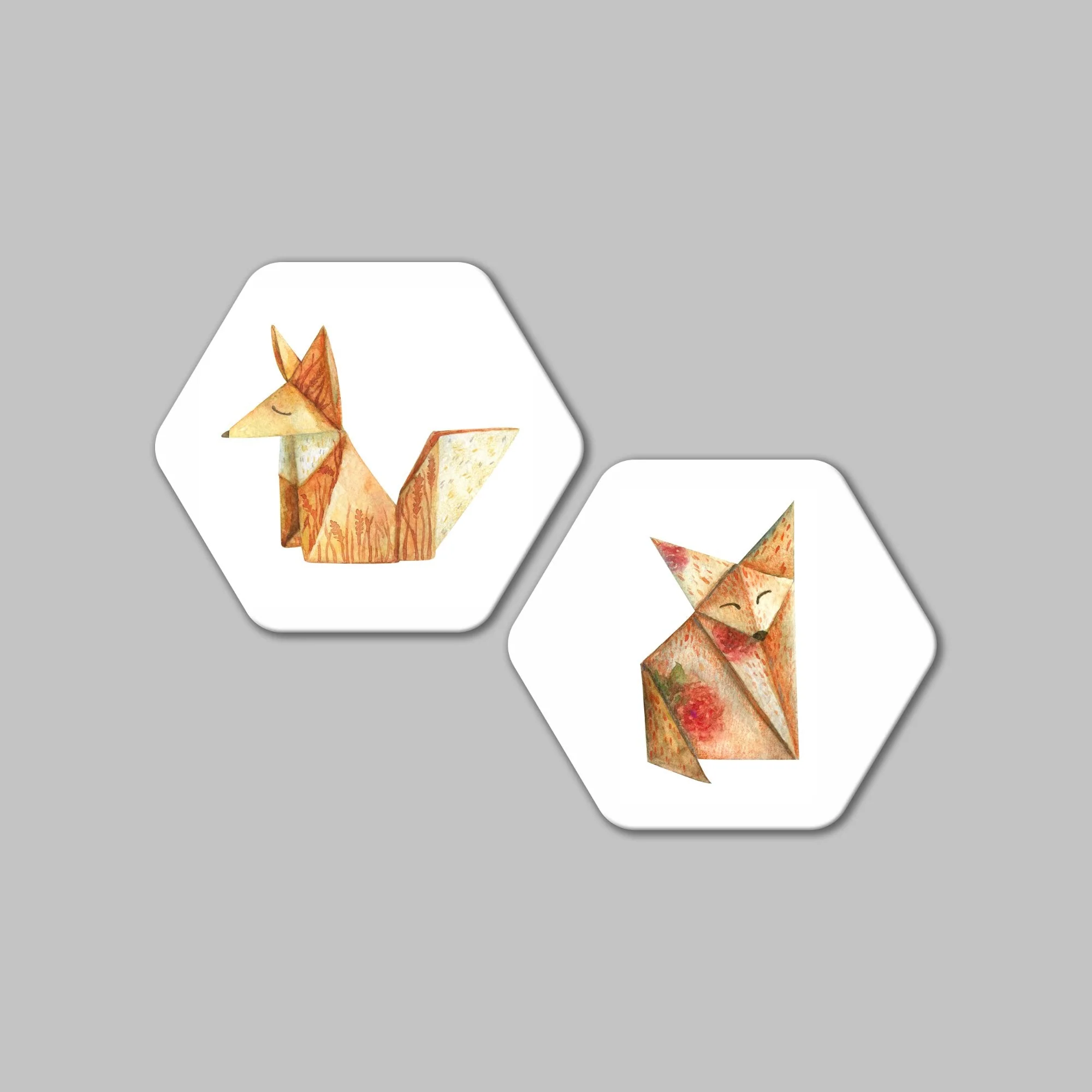 Premium 2 Pieces Hexagon Painting of Origami Fox - Image 4