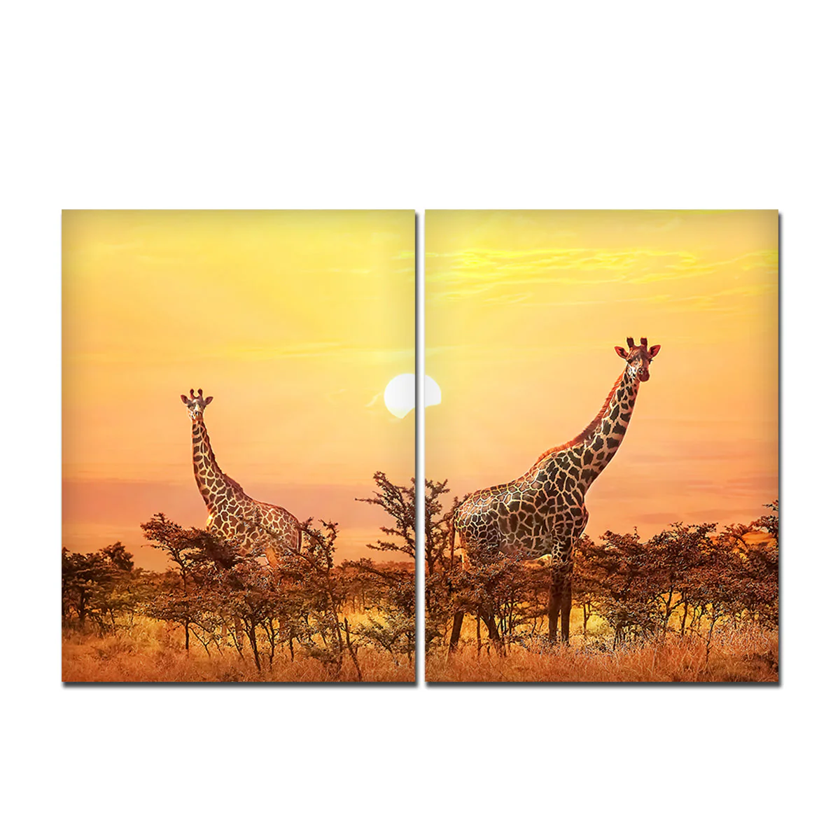 Premium 2 Pieces Wall Painting of Giraffes in Sunset - Image 4