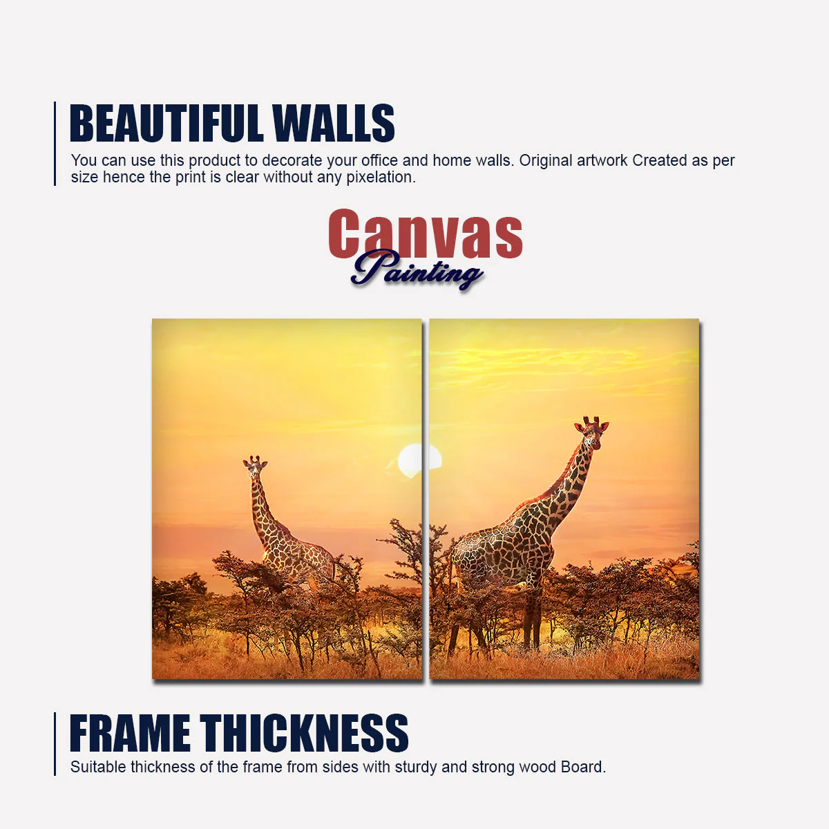 Premium 2 Pieces Wall Painting of Giraffes in Sunset - Image 5