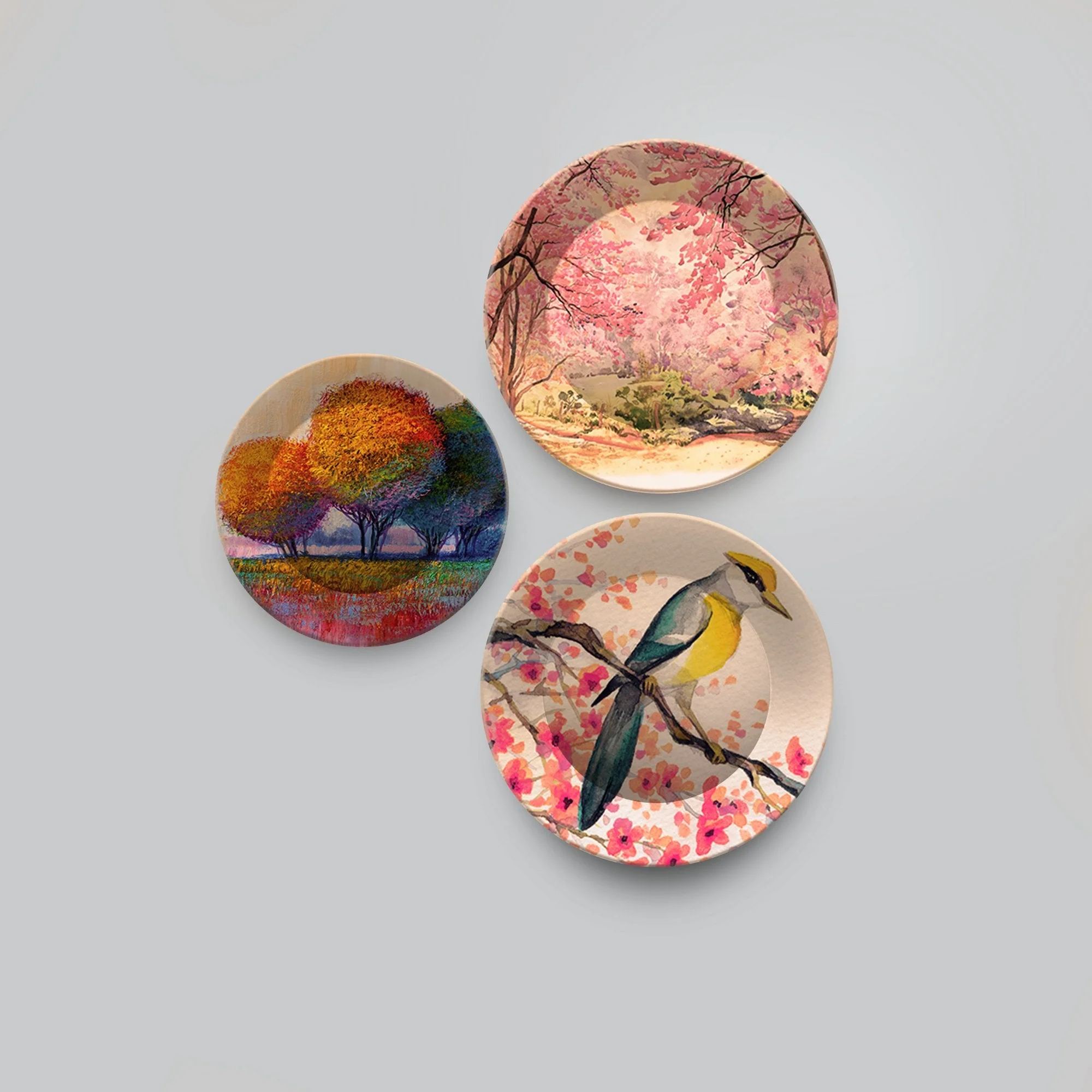 Premium 3 Pieces Ceramic Wall Plates Painting of Bird and Spring Season - Image 4